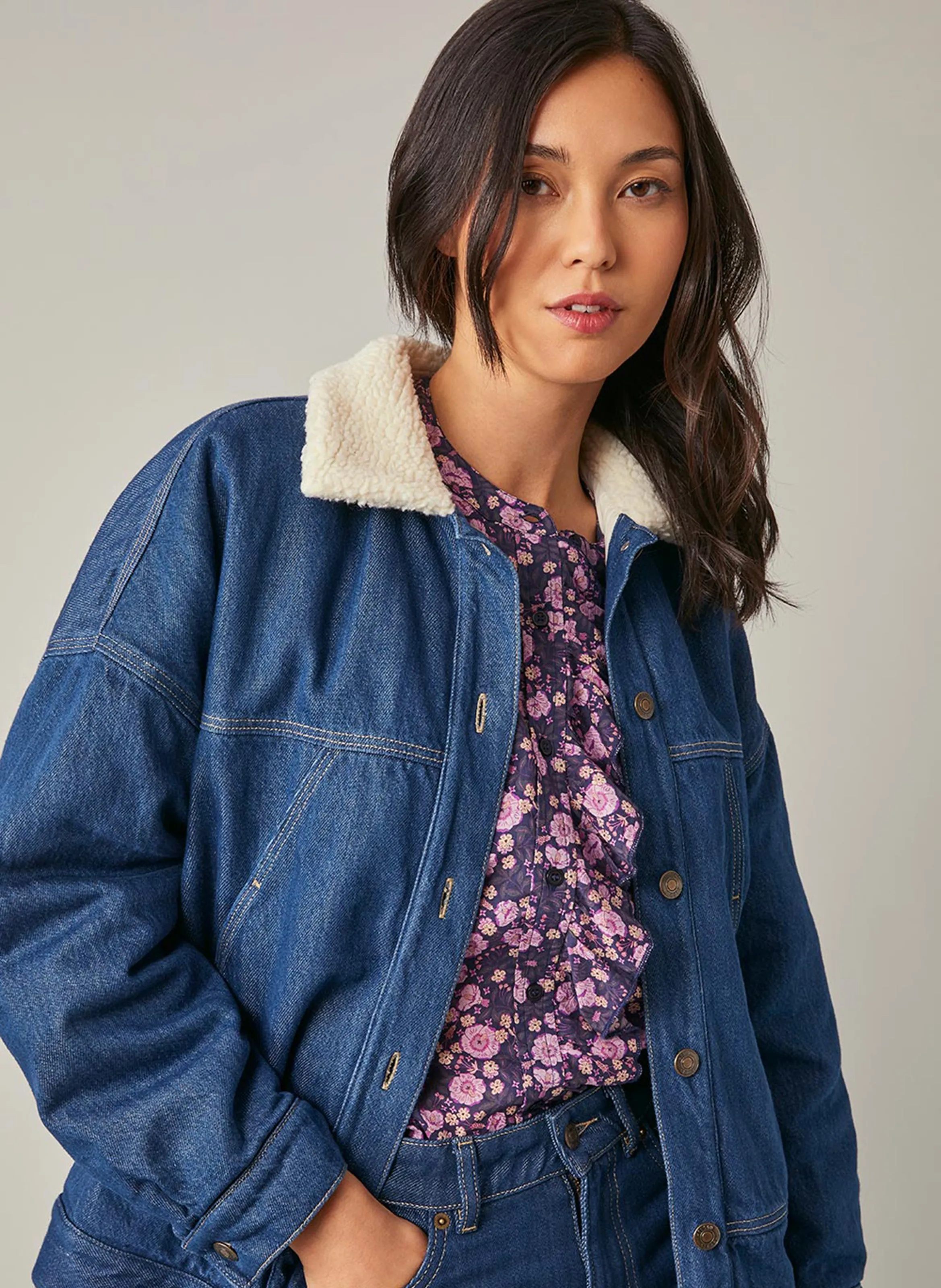 HARRIS WILSON FELICITY  CHAQUETA VAQUERA HOLGADA CON CUELLO CLáSICO DE MEZCLA DE ALGODóN EN AZUL