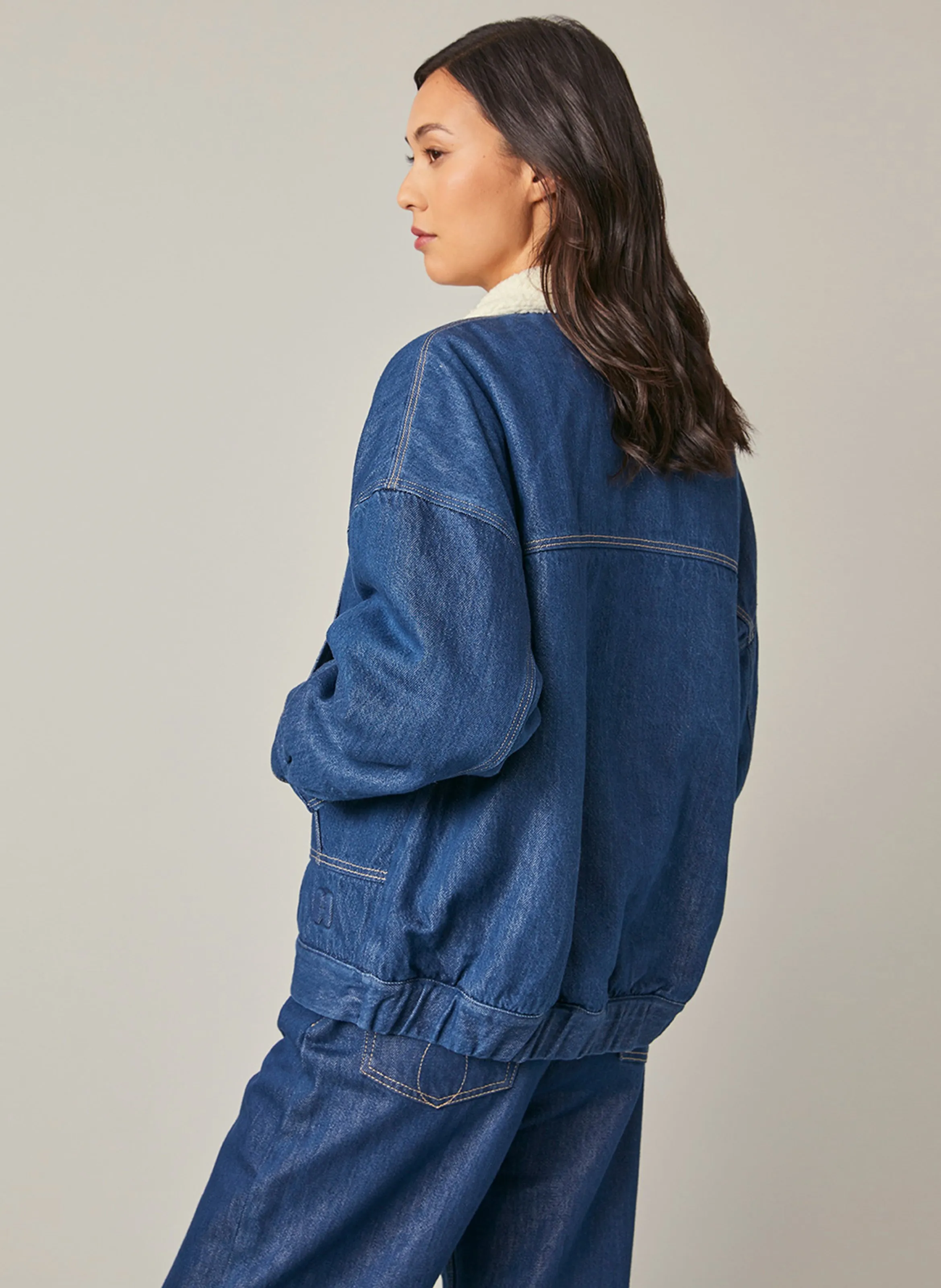HARRIS WILSON FELICITY  CHAQUETA VAQUERA HOLGADA CON CUELLO CLáSICO DE MEZCLA DE ALGODóN EN AZUL