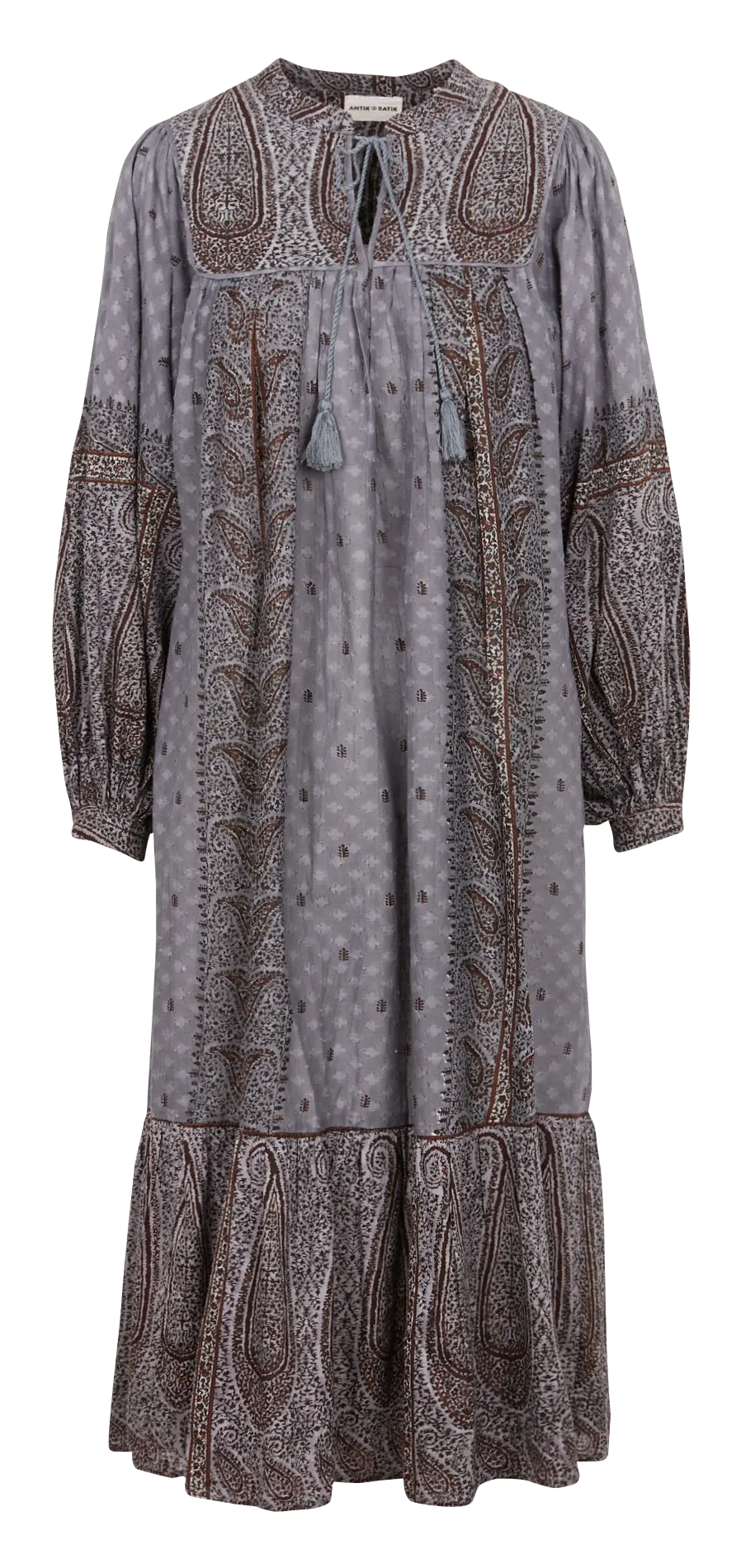 HIDA  VESTIDO MIDI DE ALGODóN ESTAMPADO CON CUELLO TUNECINO EN GRIS