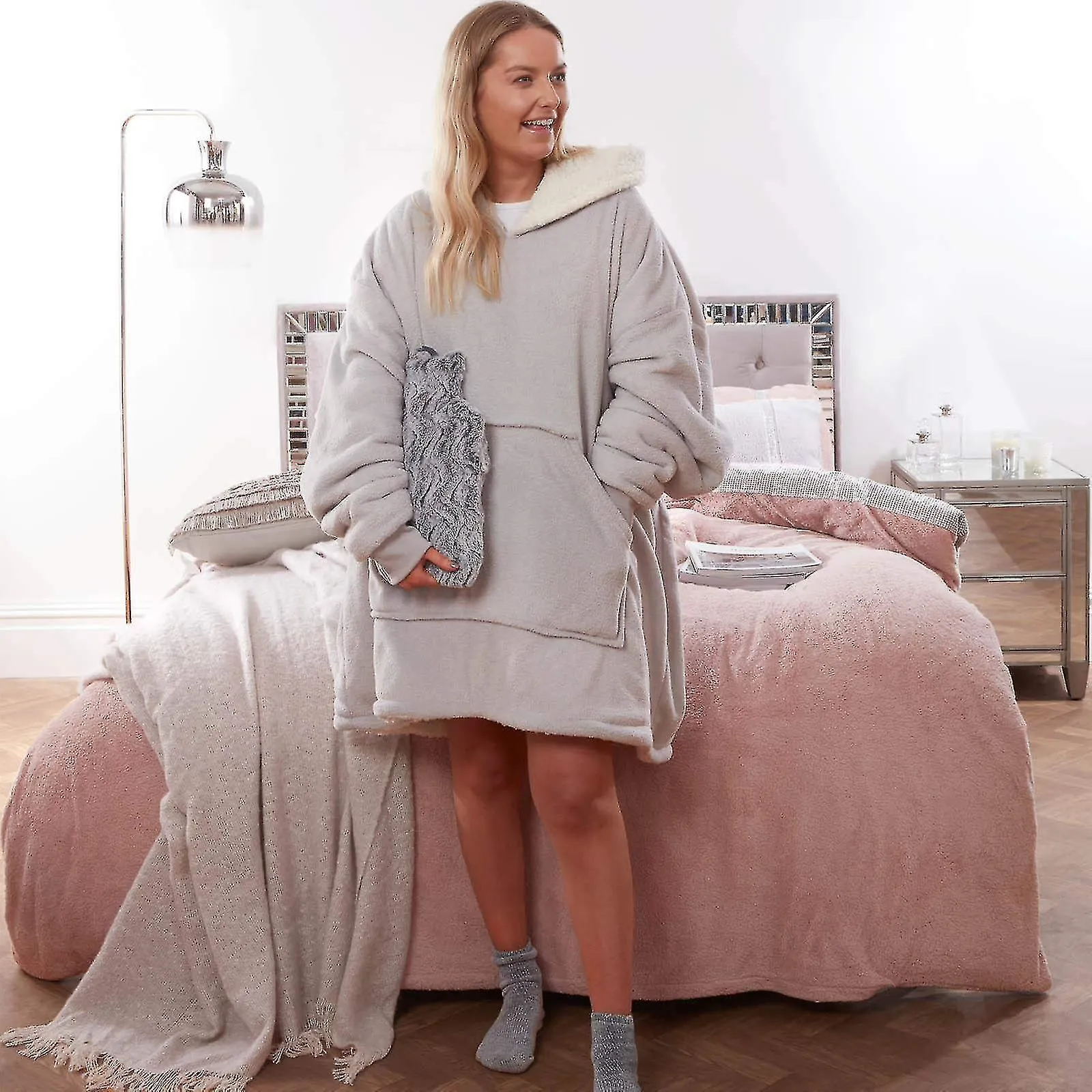 Hoodie Blanket Ultra Soft Sherpa Fleece Warm Cosy Comfy Oversized Wearable Hooded Sweatshirt Throw For Women