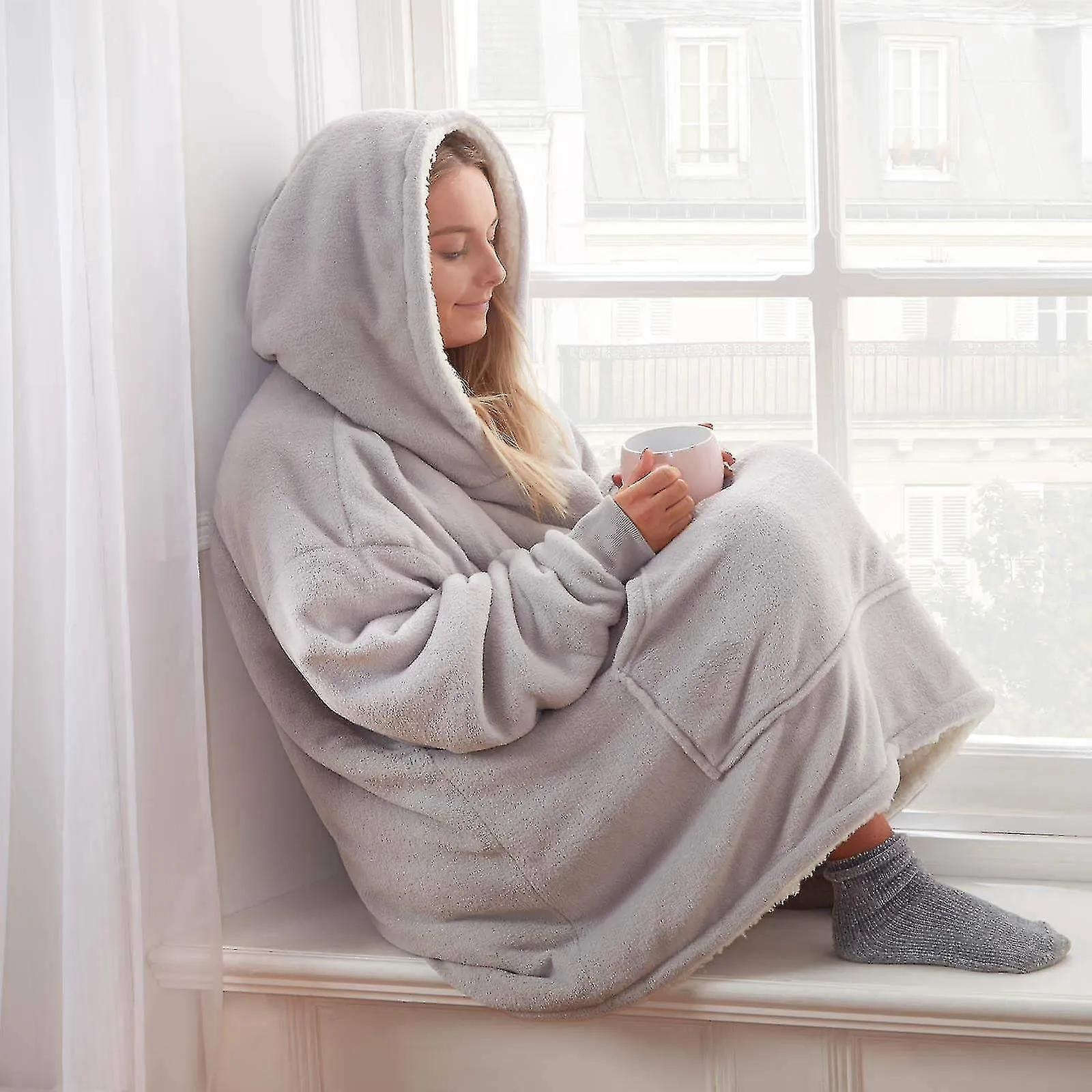 Hoodie Blanket Ultra Soft Sherpa Fleece Warm Cosy Comfy Oversized Wearable Hooded Sweatshirt Throw For Women