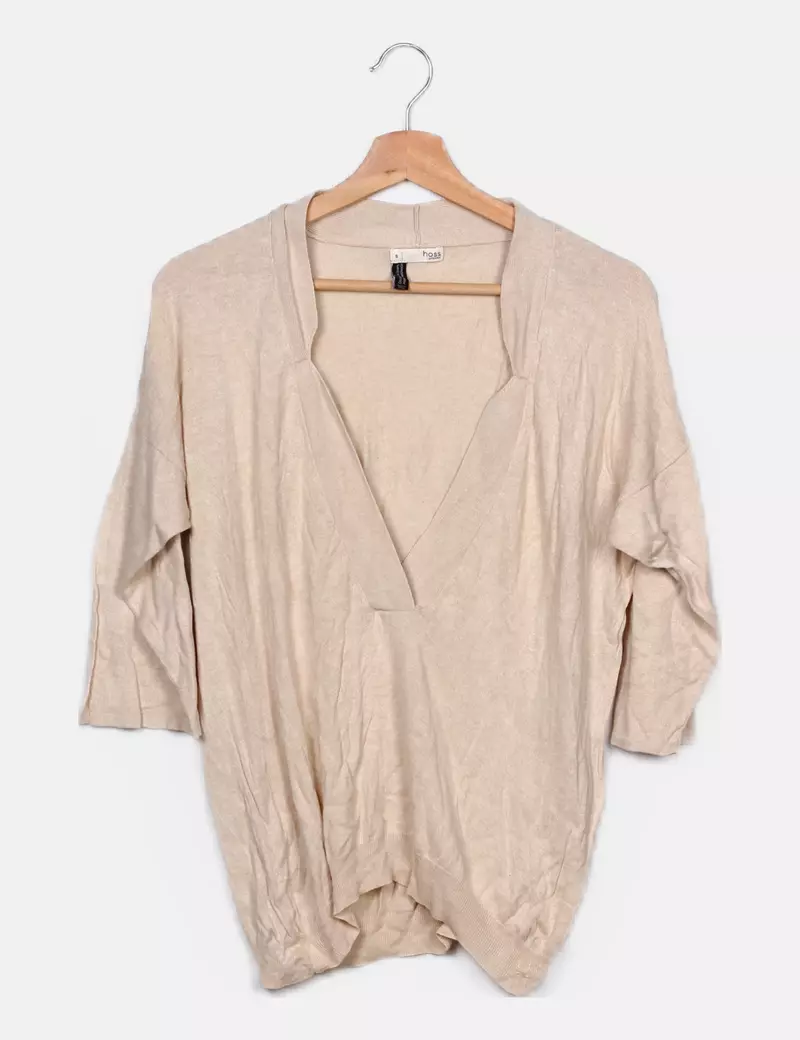 Hoss Intropia Suéter beige manga larga cuello pico