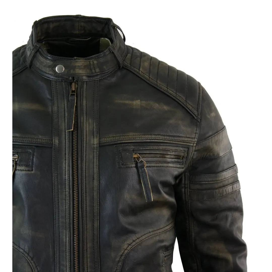 Infinity B73 Chaqueta de cuero con cremallera para caballero Negro Marrón Vintage estilo Biker