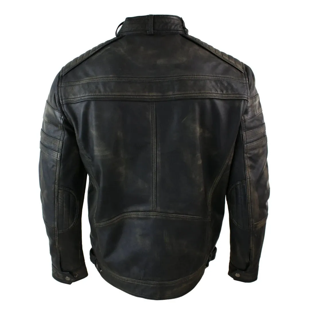 Infinity B73 Chaqueta de cuero con cremallera para caballero Negro Marrón Vintage estilo Biker