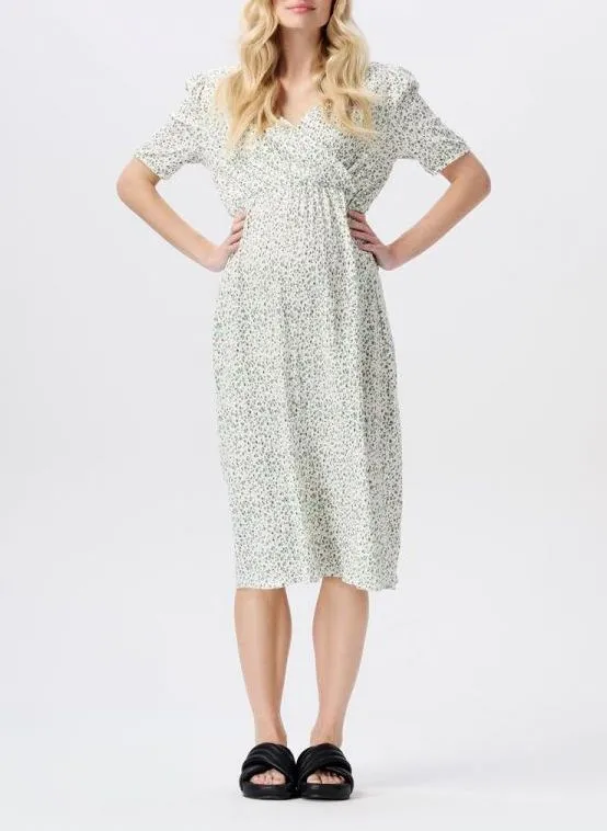 JAELYNN  VESTIDO MIDI DE MEZCLA DE ALGODóN ORGáNICO CON CUELLO DE PICO EN BLANCO