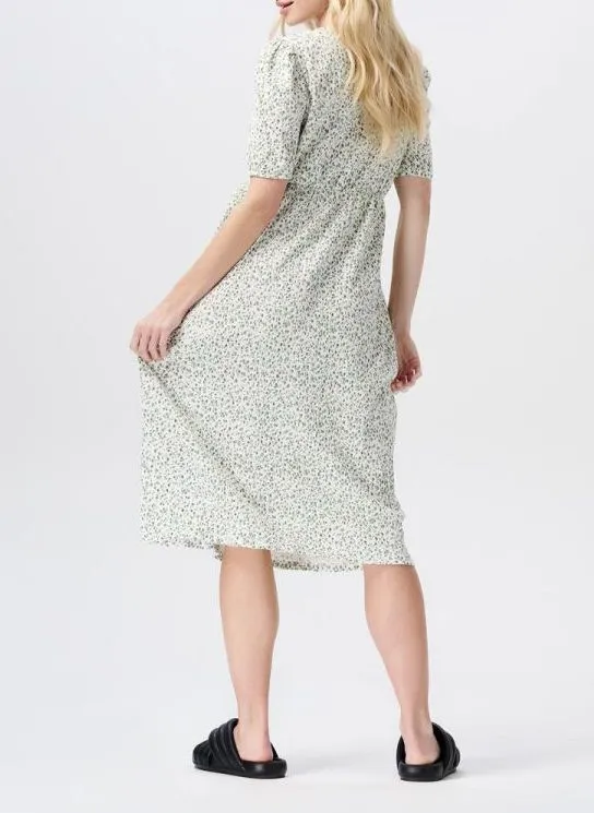 JAELYNN  VESTIDO MIDI DE MEZCLA DE ALGODóN ORGáNICO CON CUELLO DE PICO EN BLANCO
