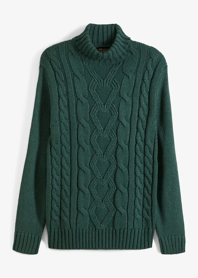 Jersey grueso de cuello alto de punto verde mate