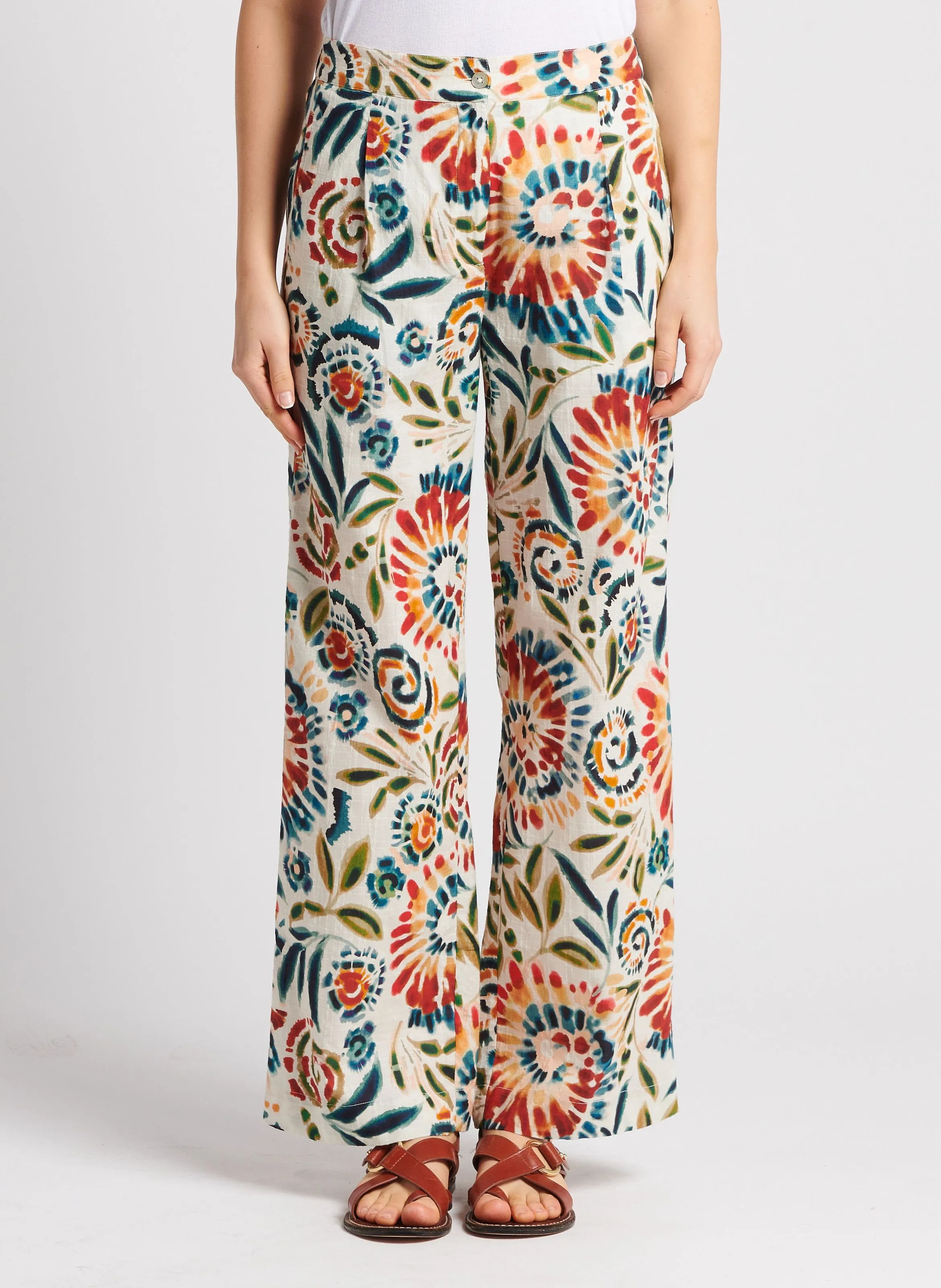 LOLA  PANTALóN RECTO DE ALGODóN ESTAMPADO EN MULTICOLOR