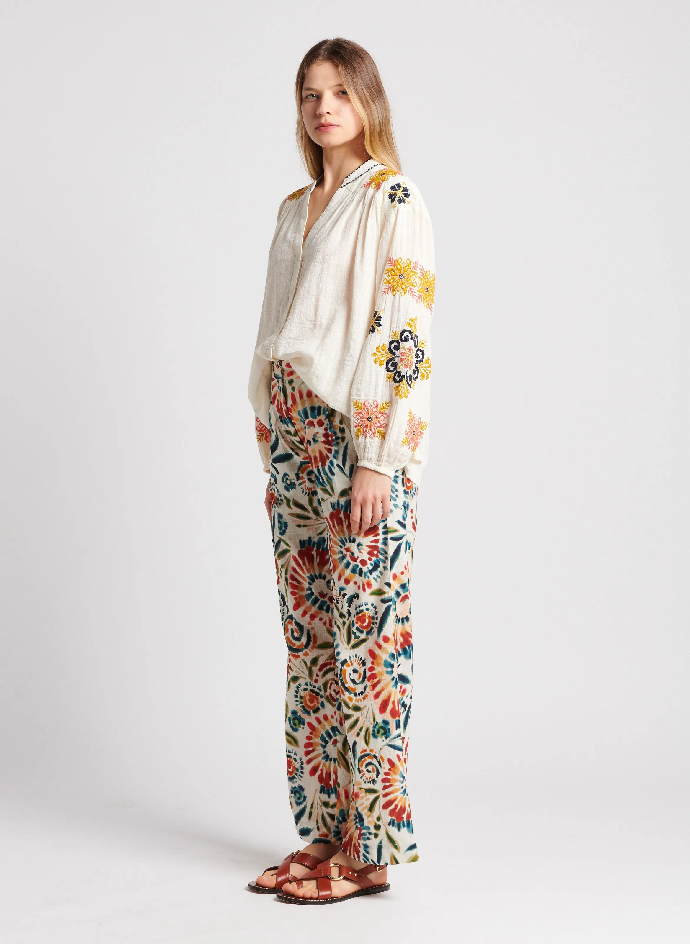 LOLA  PANTALóN RECTO DE ALGODóN ESTAMPADO EN MULTICOLOR