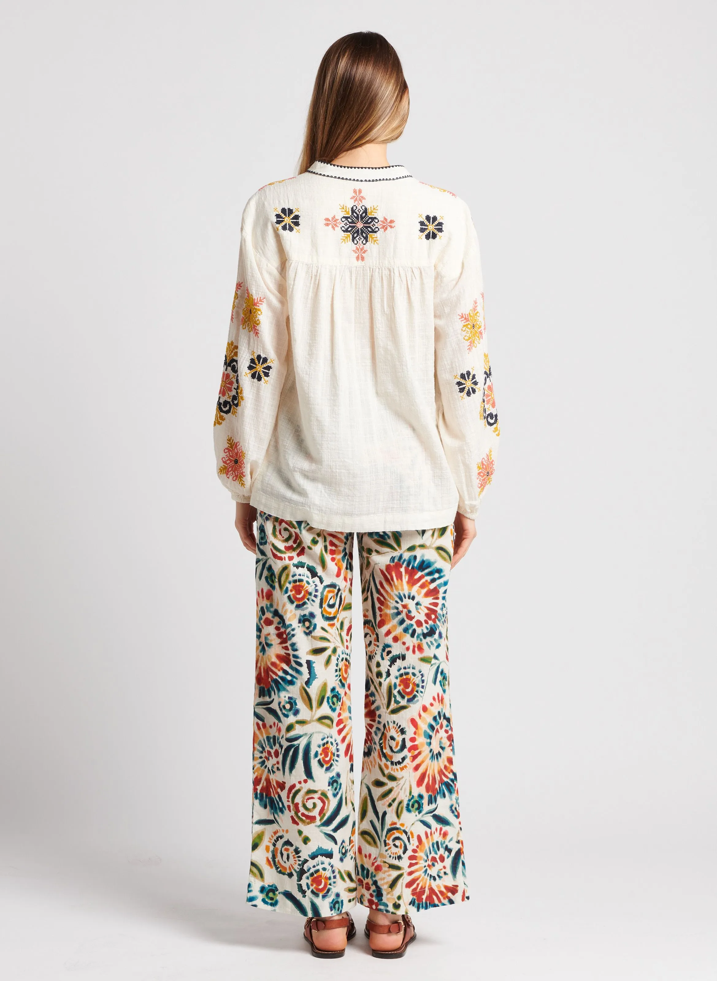 LOLA  PANTALóN RECTO DE ALGODóN ESTAMPADO EN MULTICOLOR