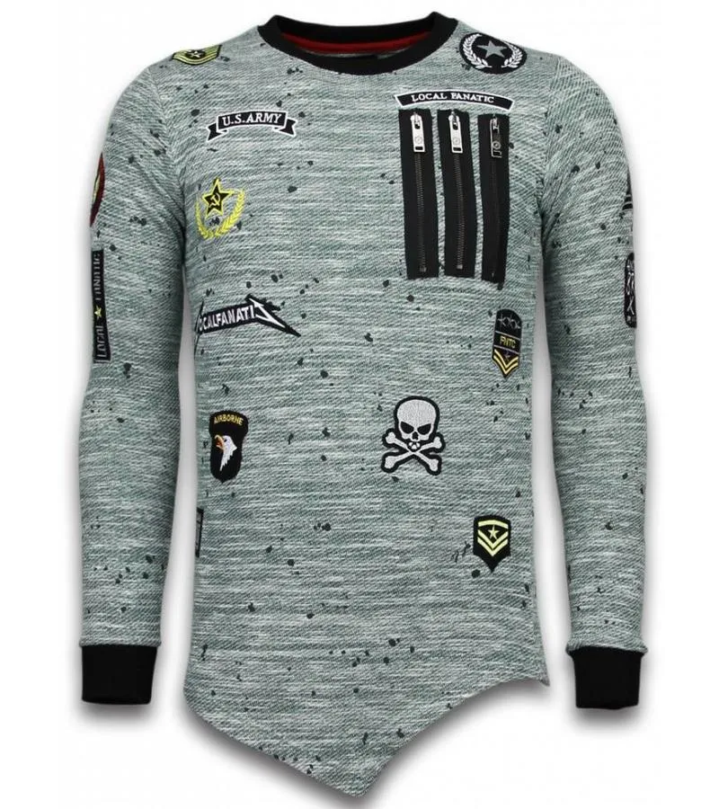 LONGFIT EMBRIORDRY ASIMéTRICO  PATCHES DE SUéTER  EJéRCITO US ARMY  VERDE