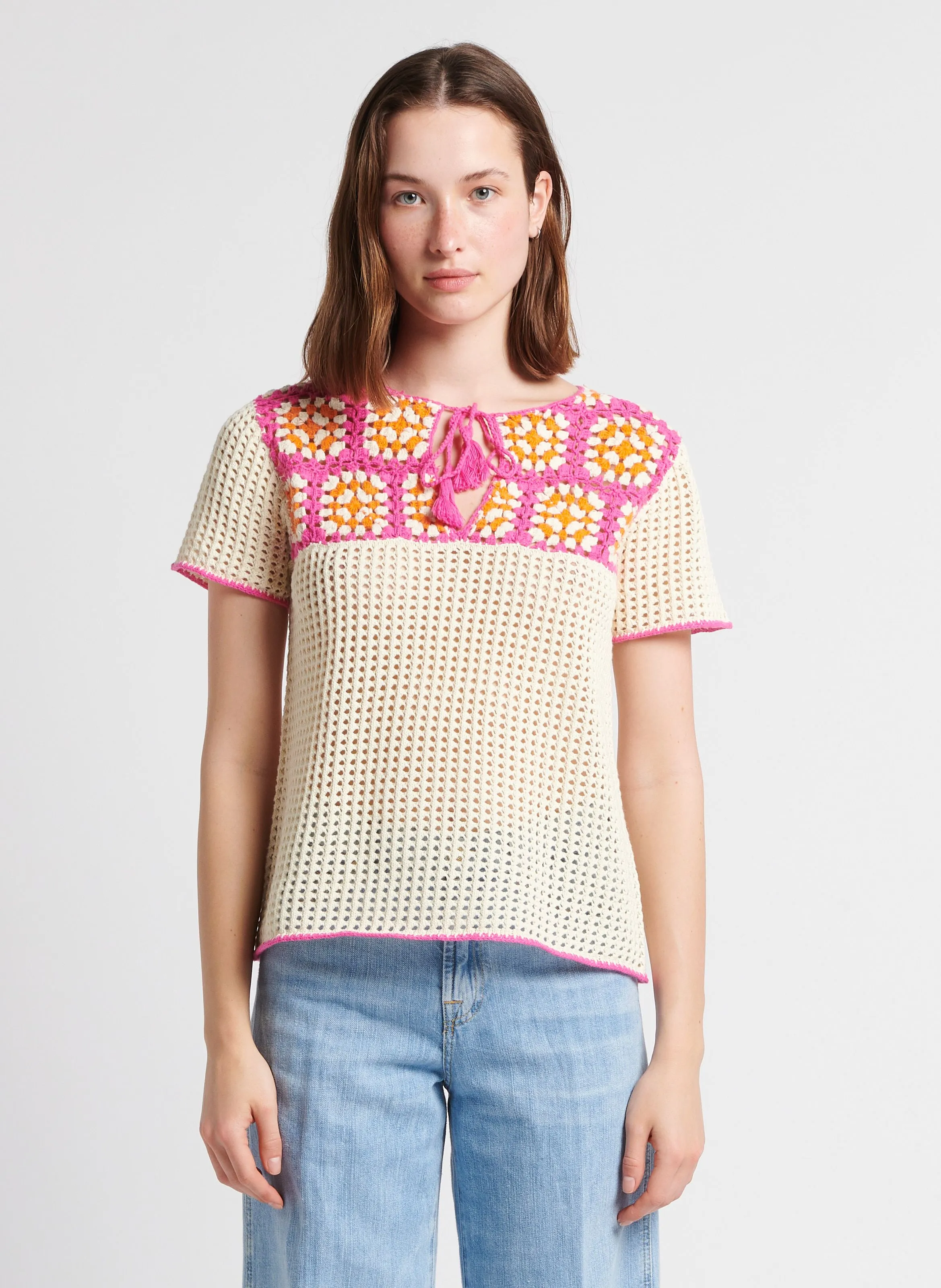 MAELLE  TOP RECTO CUELLO REDONDO DE ALGODóN EN ROSA