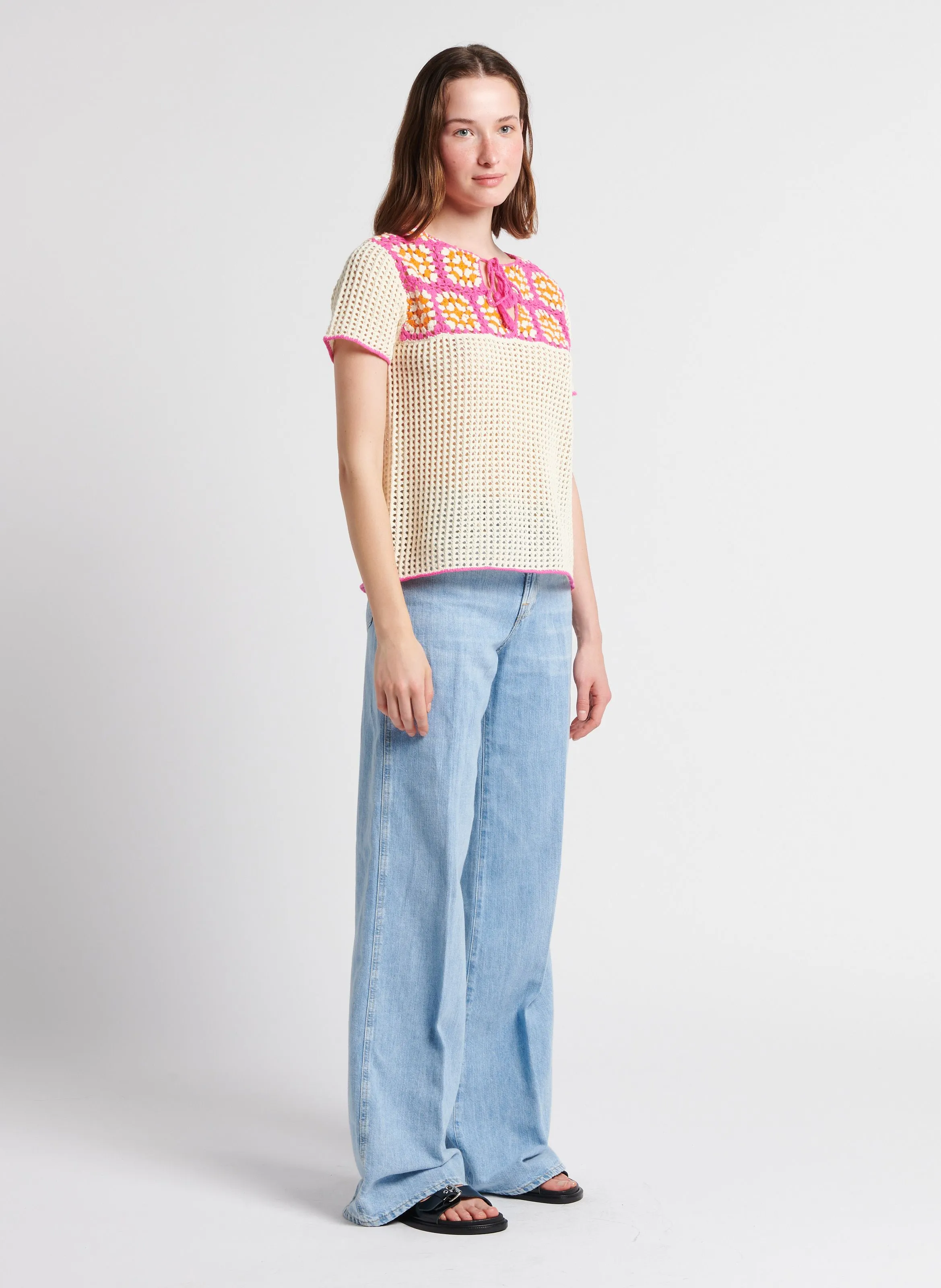 MAELLE  TOP RECTO CUELLO REDONDO DE ALGODóN EN ROSA