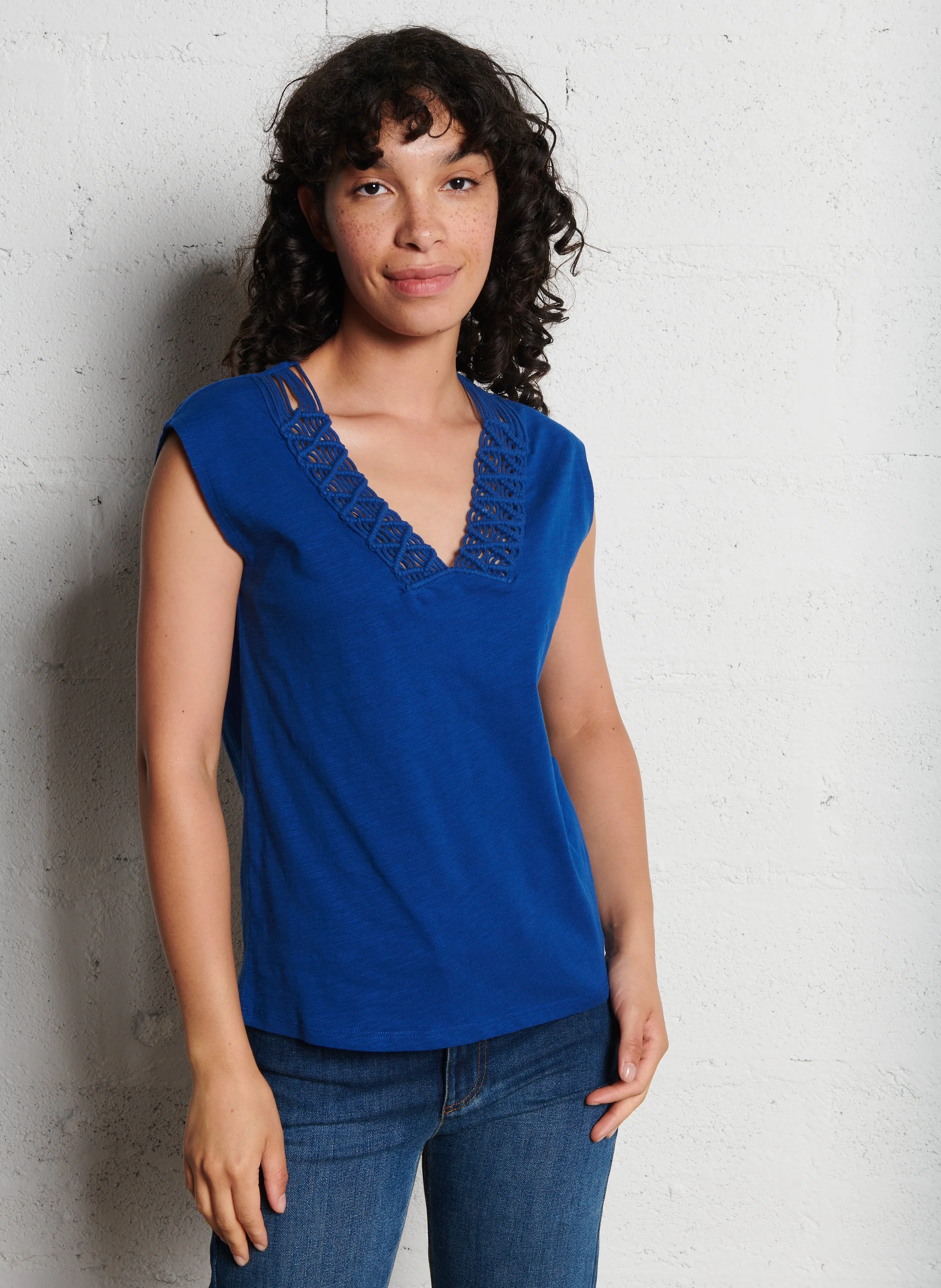 MAISON 123 DREW  CAMISETA SIN MANGAS OVERSIZE CON CUELLO EN V DE ALGODóN EN AZUL