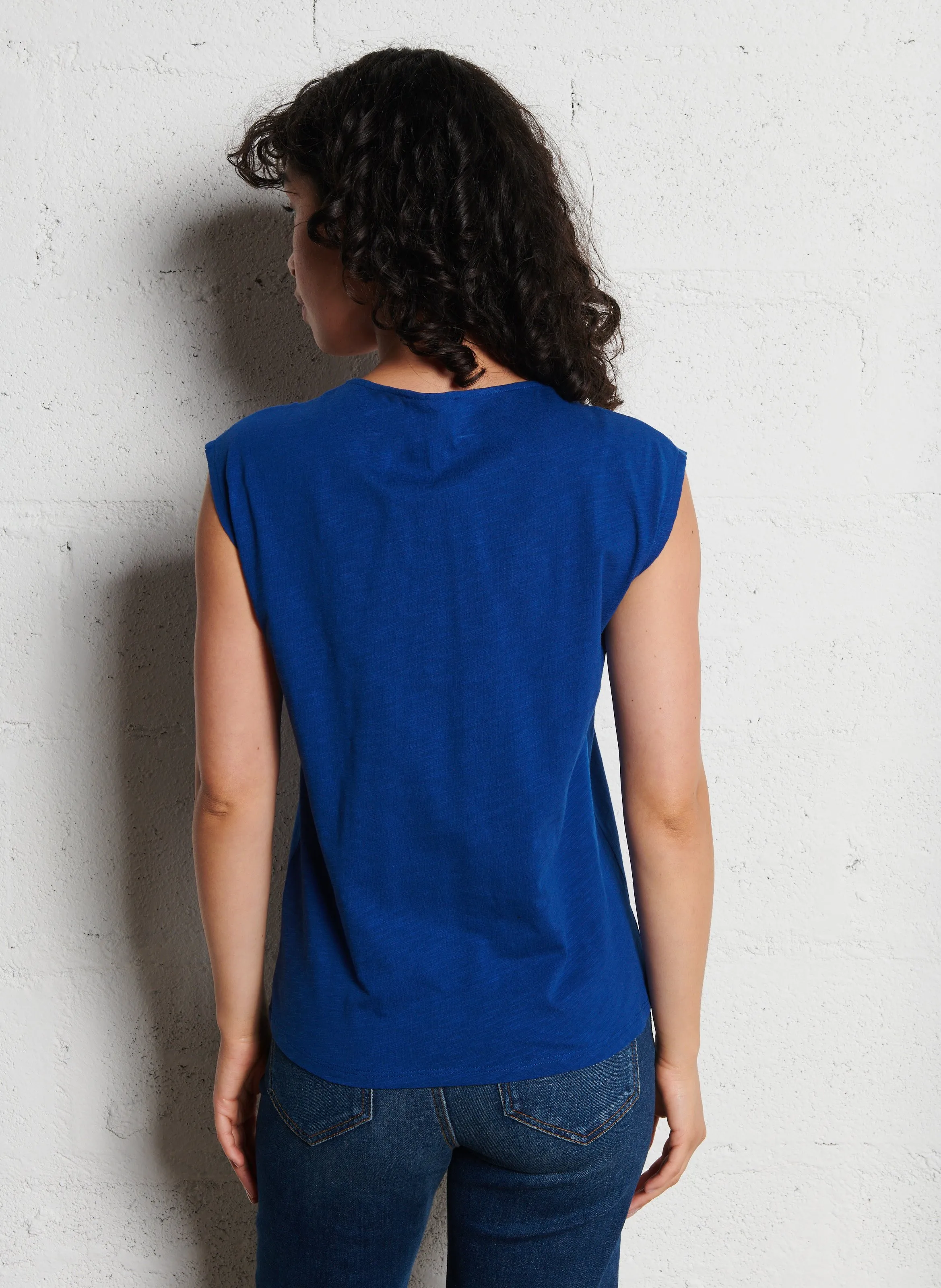 MAISON 123 DREW  CAMISETA SIN MANGAS OVERSIZE CON CUELLO EN V DE ALGODóN EN AZUL
