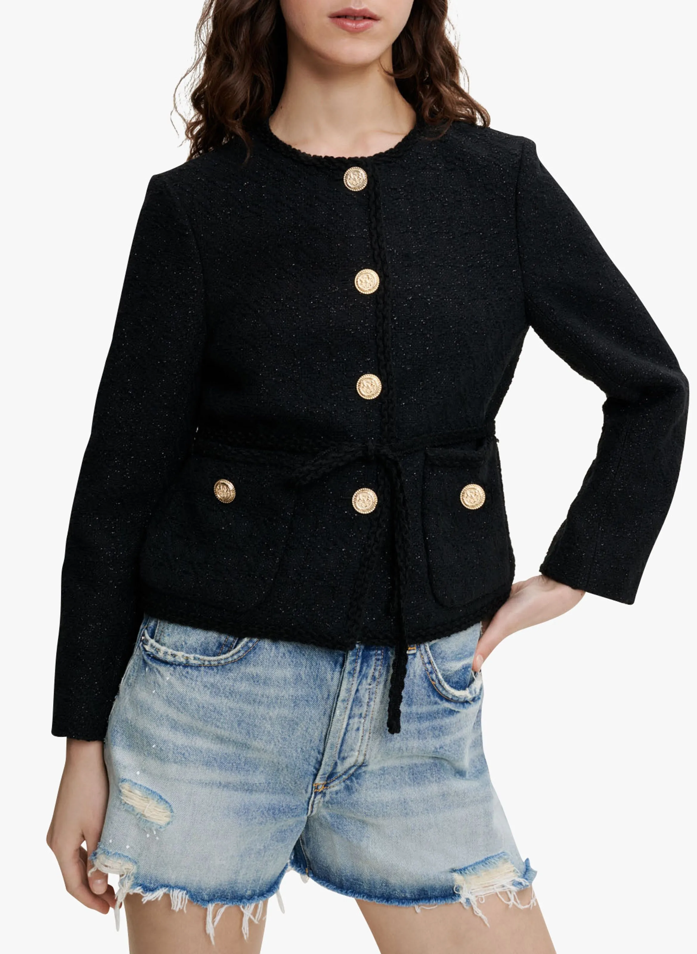 MAJE Chaqueta recta de tweed en negro
