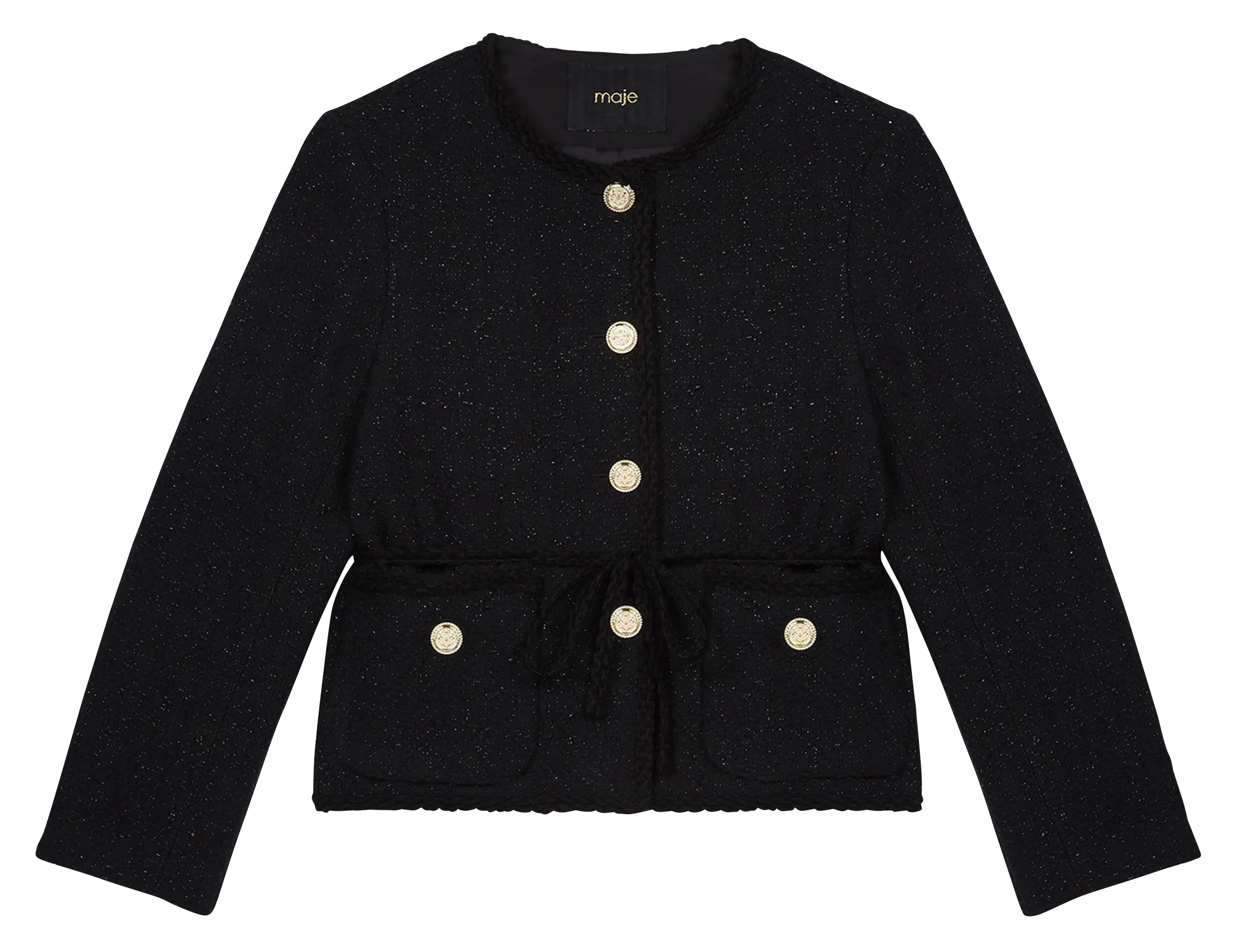 MAJE Chaqueta recta de tweed en negro