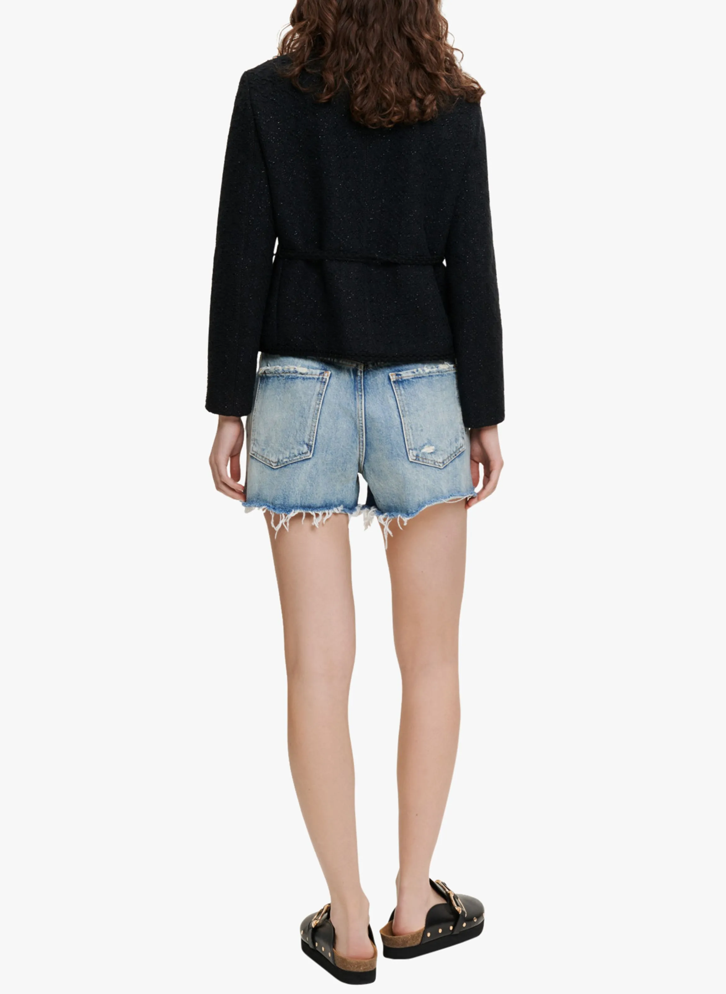 MAJE Chaqueta recta de tweed en negro