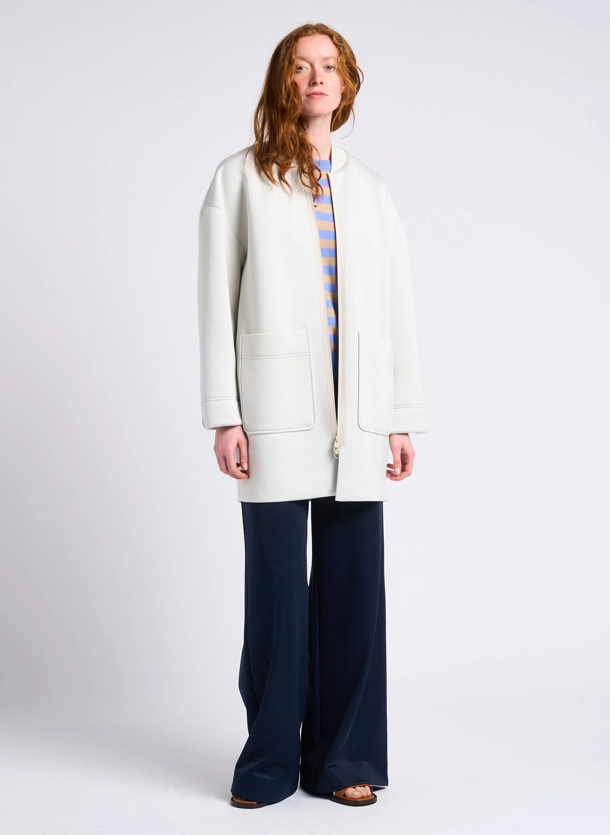 MAX&CO. PARAGGI  CHAQUETA RECTA CON CUELLO TEDDY EN BLANCO