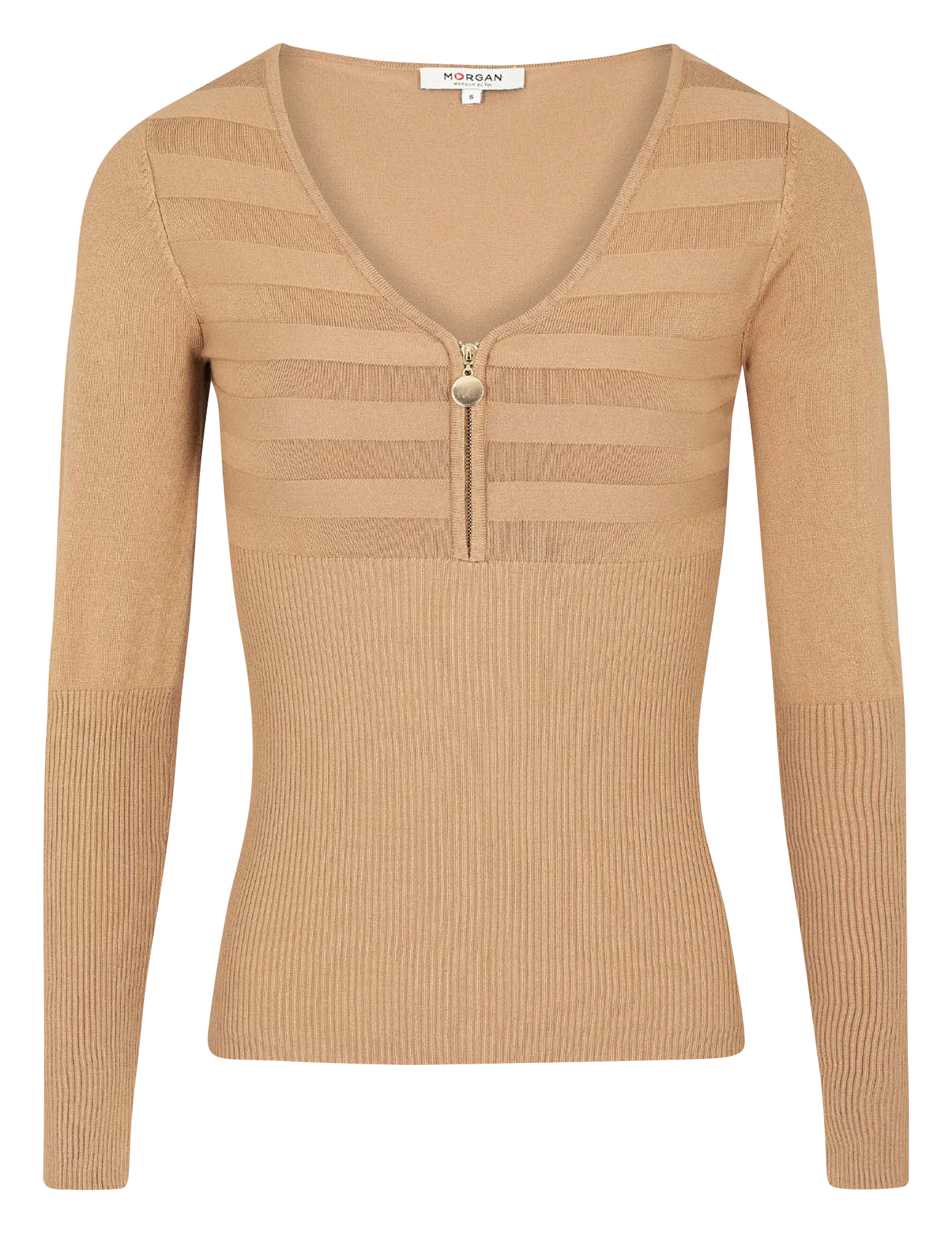 MENZA  JERSEY CON CUELLO DE PICO Y CREMALLERA EN MARRON