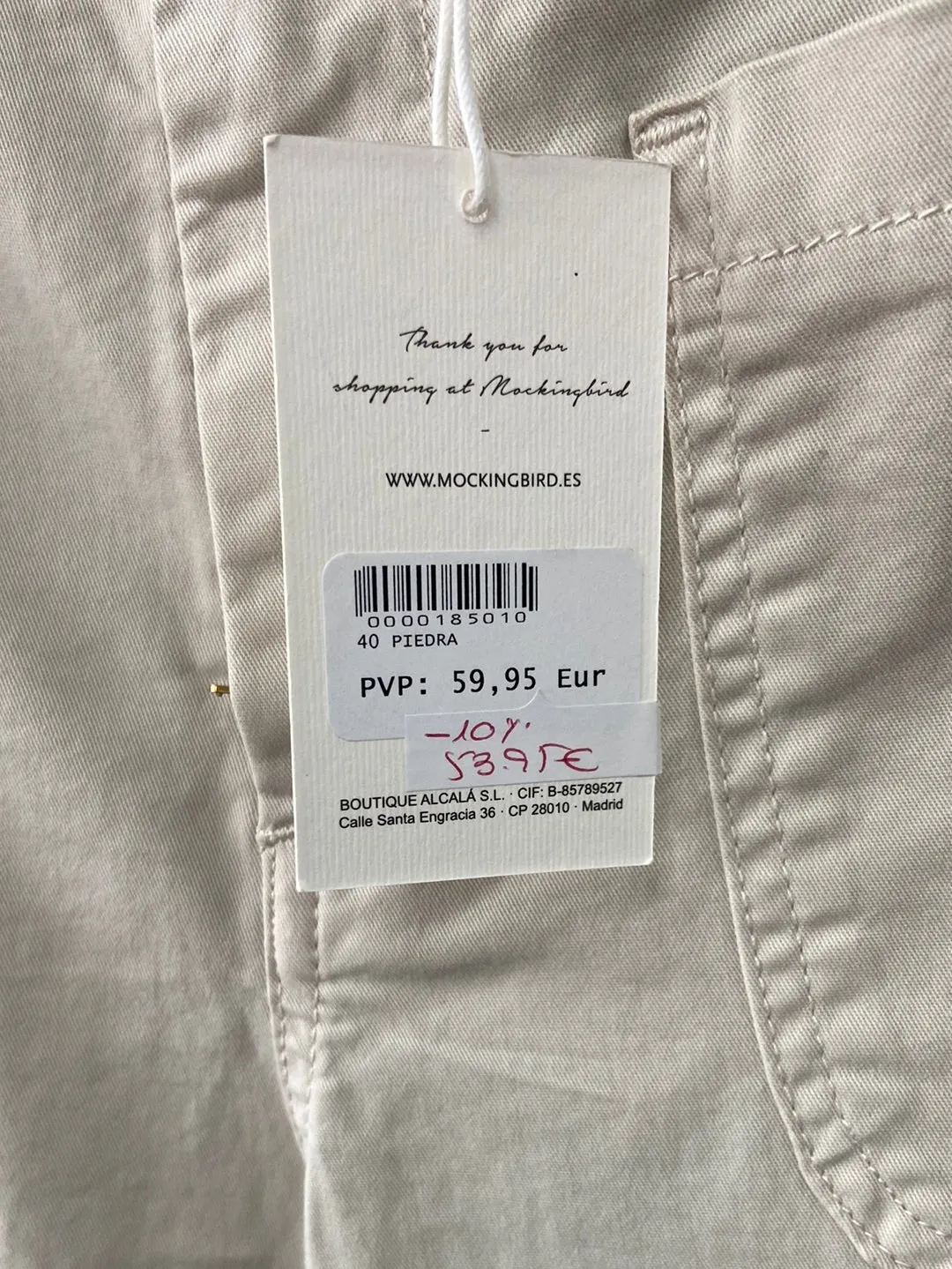 MOCKINGBIRD.Pantalones beiges rectos T.40