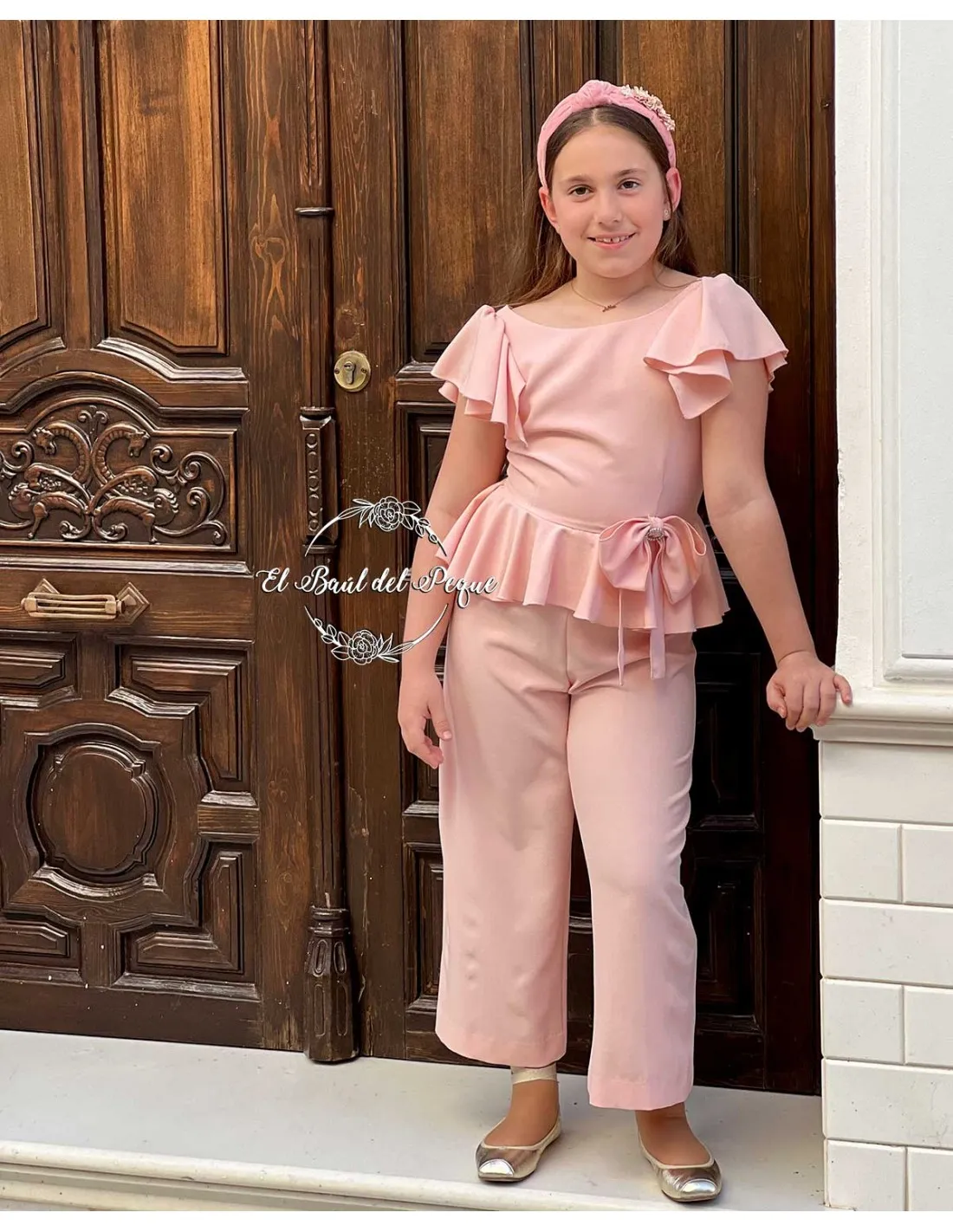 Mono Rosa Crep My Bella Moon con Lazo y Volante Cintura