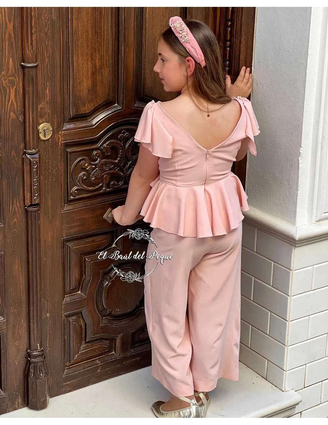 Mono Rosa Crep My Bella Moon con Lazo y Volante Cintura