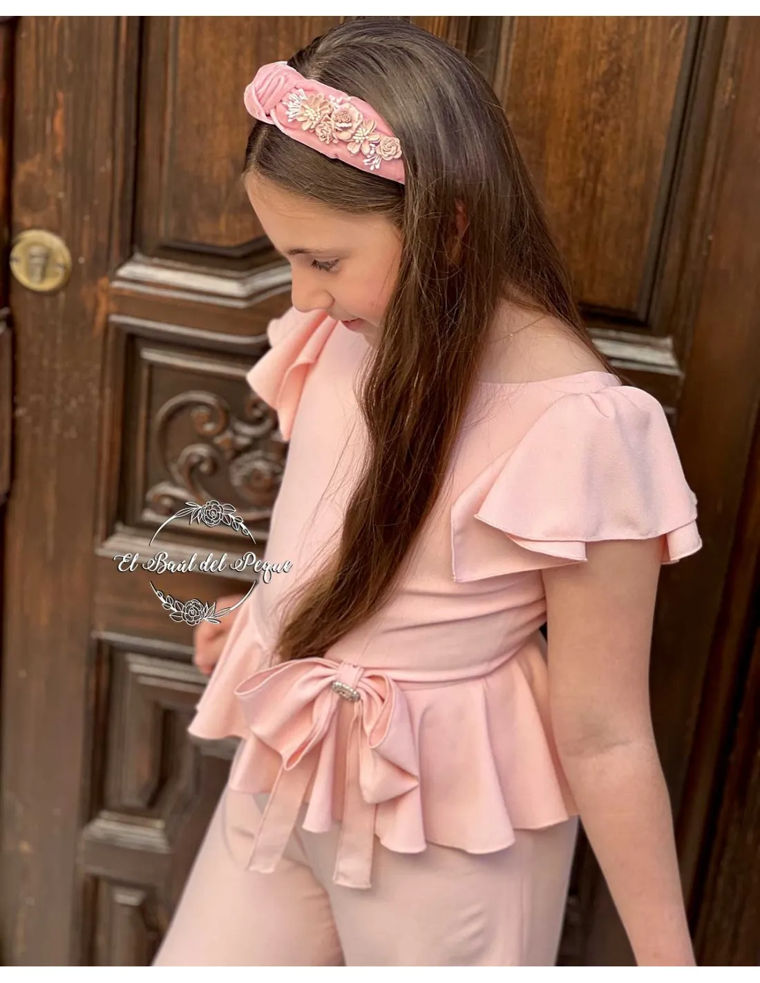 Mono Rosa Crep My Bella Moon con Lazo y Volante Cintura