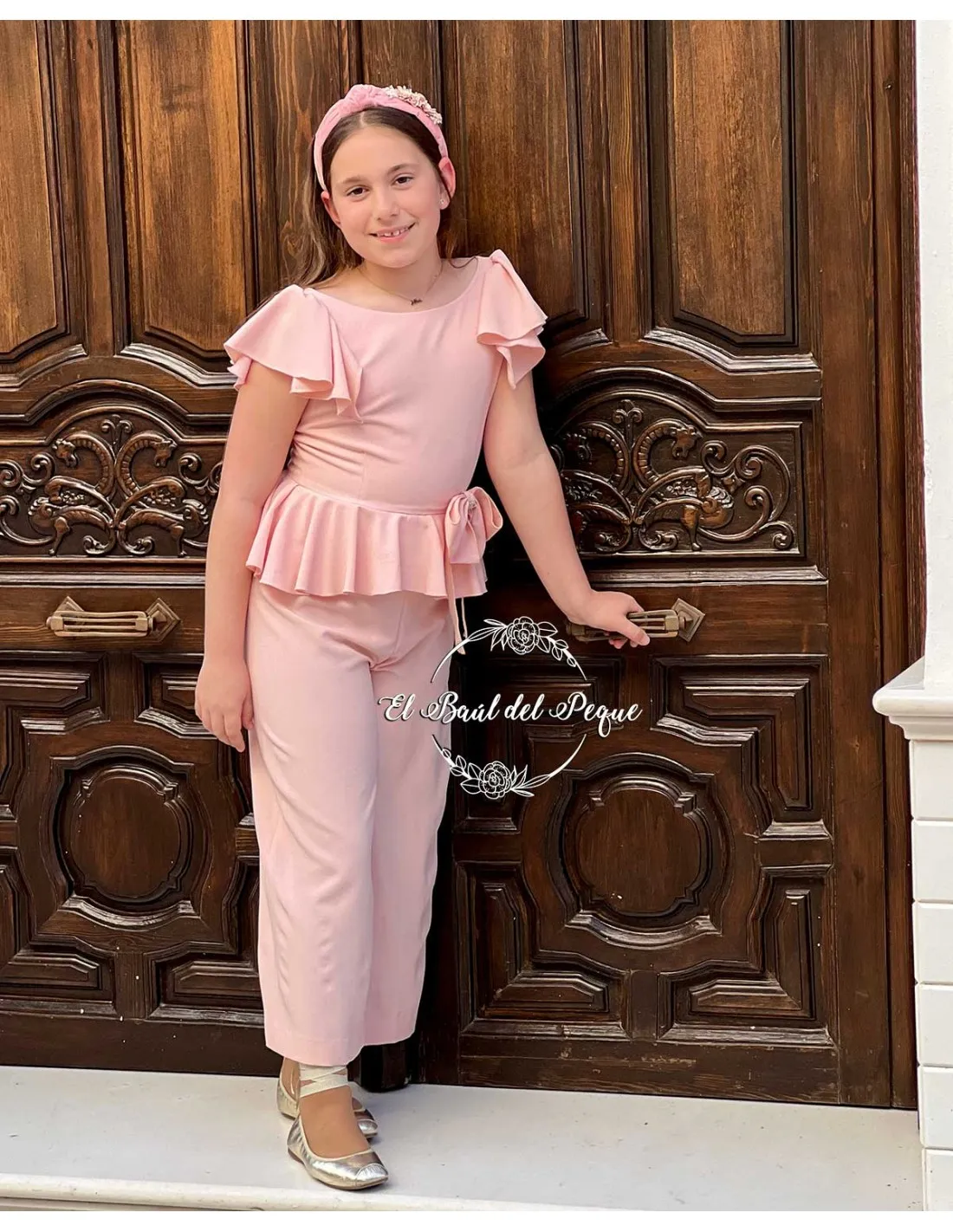 Mono Rosa Crep My Bella Moon con Lazo y Volante Cintura