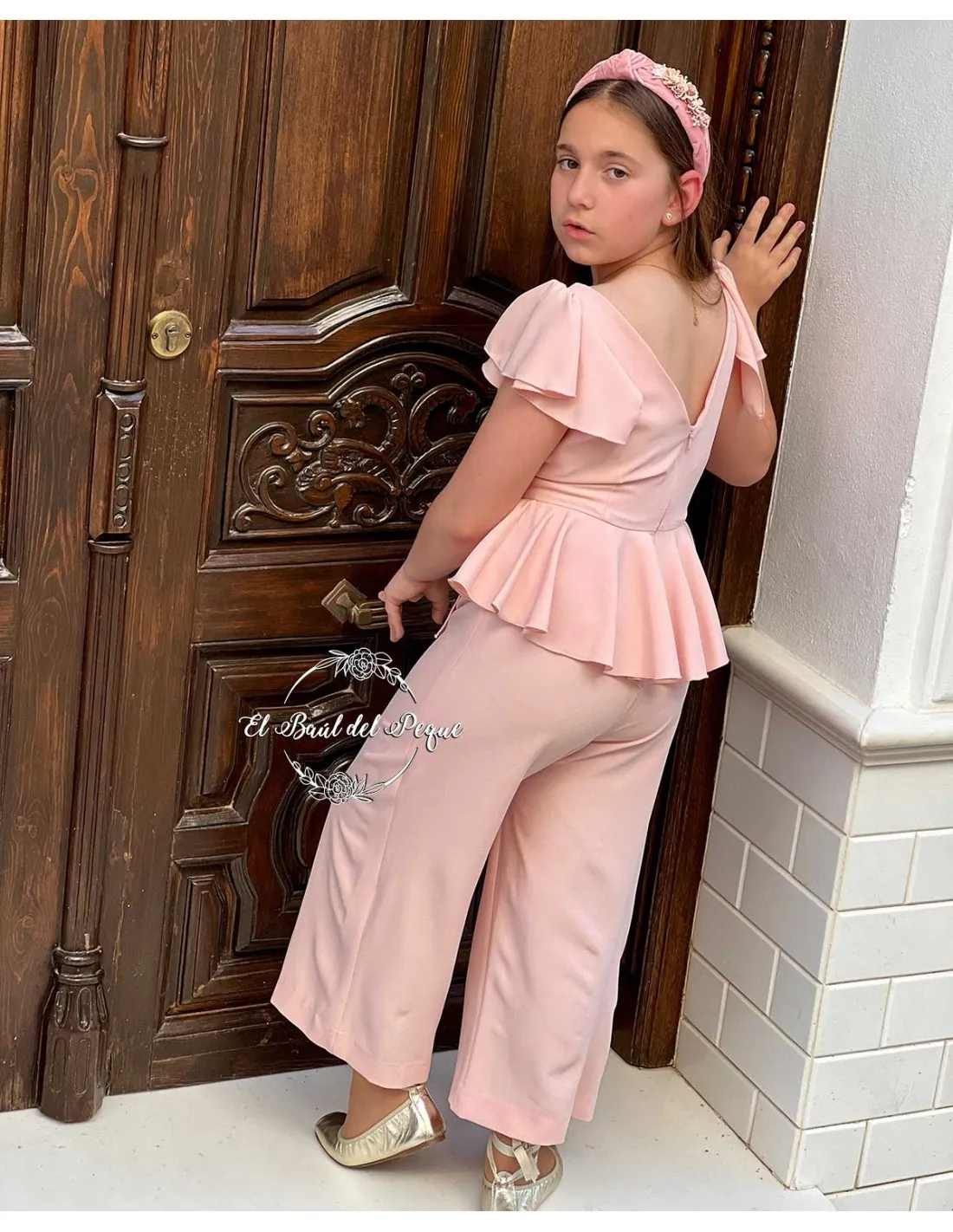 Mono Rosa Crep My Bella Moon con Lazo y Volante Cintura