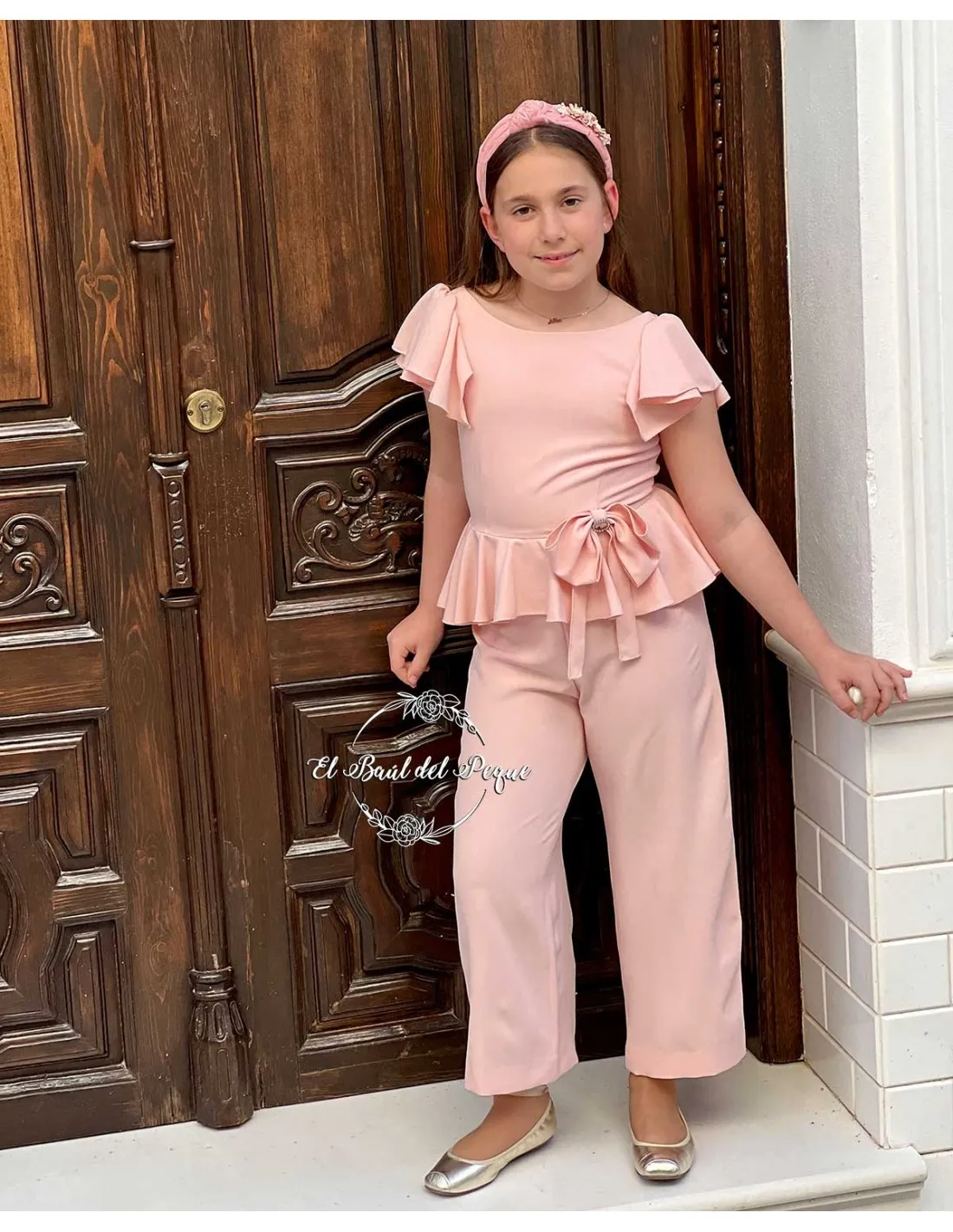 Mono Rosa Crep My Bella Moon con Lazo y Volante Cintura