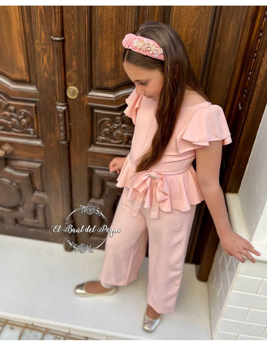 Mono Rosa Crep My Bella Moon con Lazo y Volante Cintura
