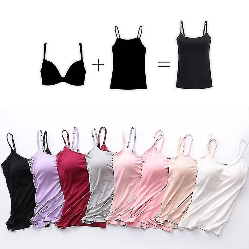 Mujer Acolchado Suave Casual Bra Camiseta Mujer Espagueti Cami Top Chaleco Camisola Femenina Con Sujetador Incorporado