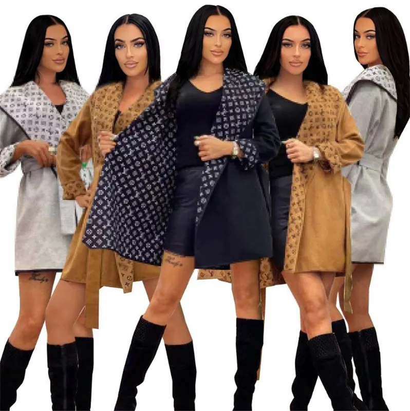 Mujeres con capucha Vestidos de manga larga Abrigo Otoño Invierno Doble solapa engrosada y tiras dobles Gabardina Chaquetas de l