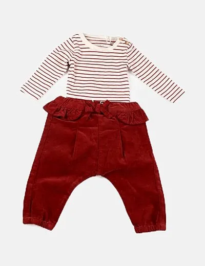 Name it Conjunto pantalón pana caldera y suéter canalé rayas
