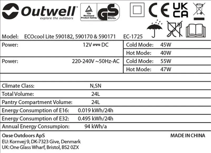 Nevera outwell Ecocool Lite Blue 24 12V/230V