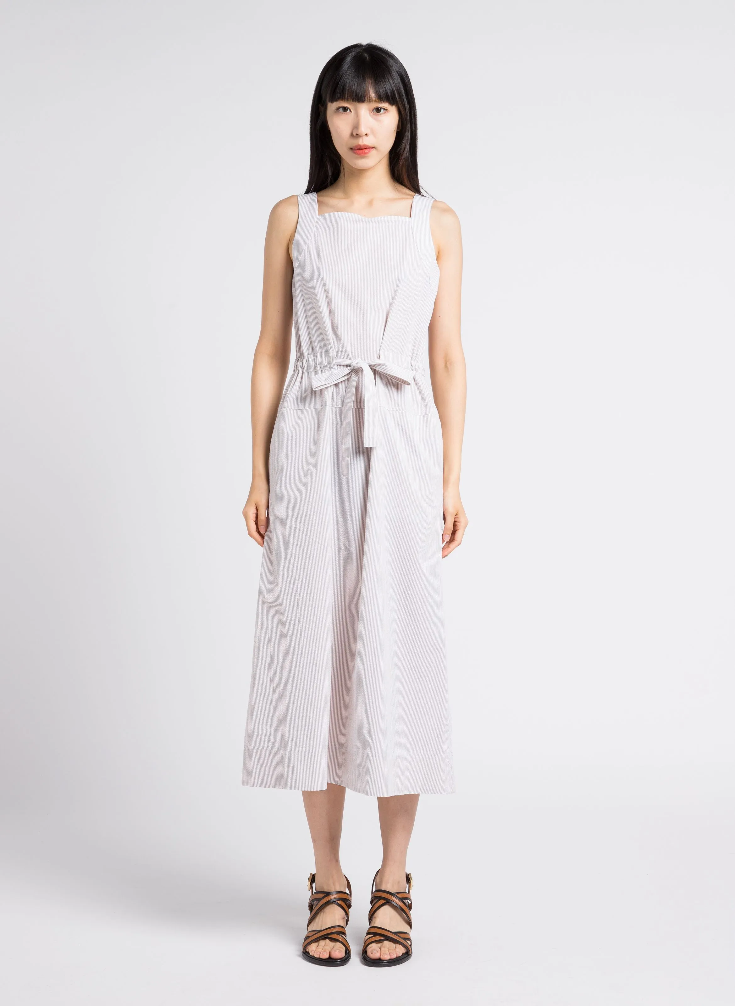 PANFILO  VESTIDO LARGO HOLGADO DE ALGODóN CON CUELLO CUADRADO EN BEIGE