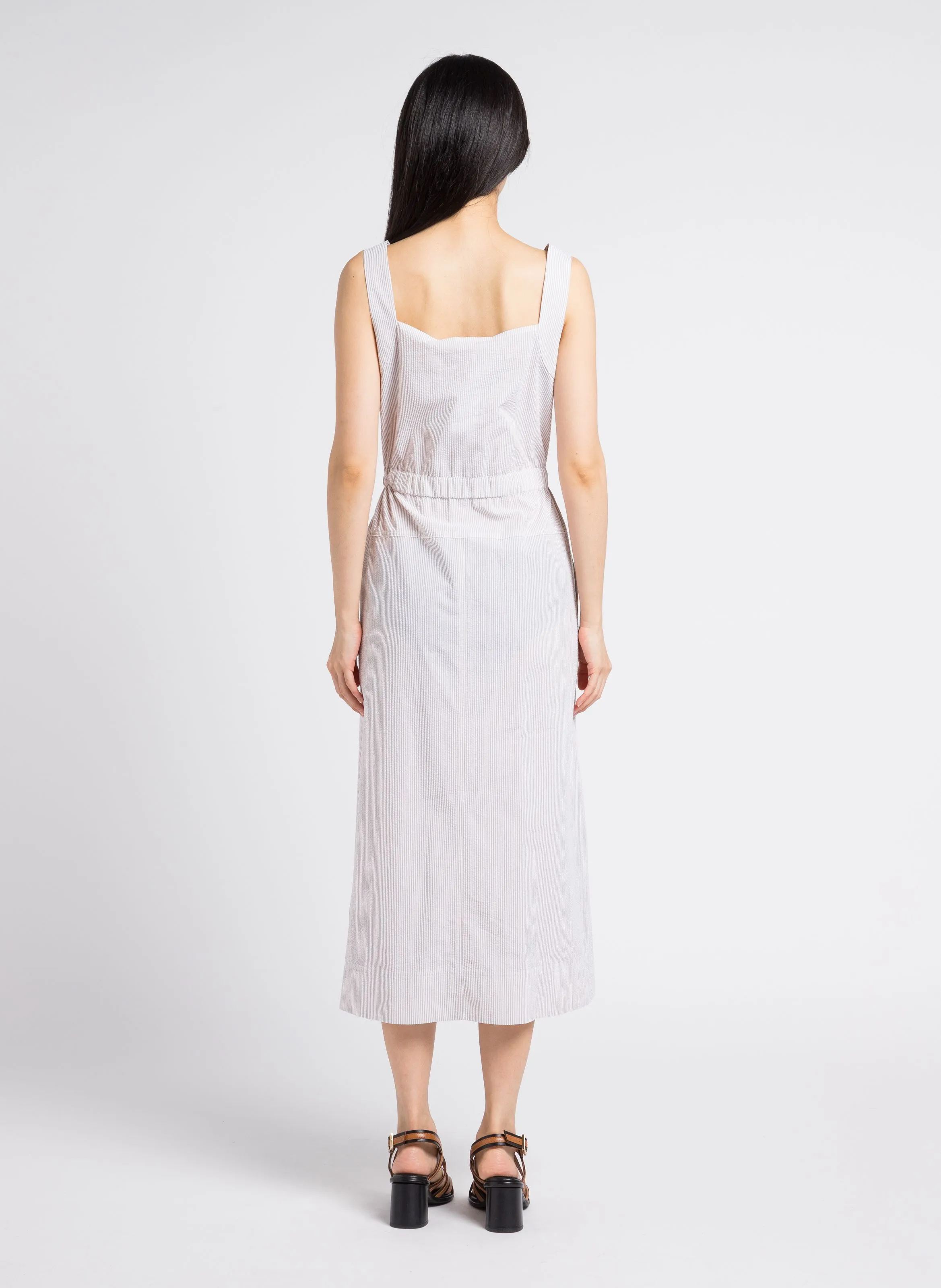 PANFILO  VESTIDO LARGO HOLGADO DE ALGODóN CON CUELLO CUADRADO EN BEIGE