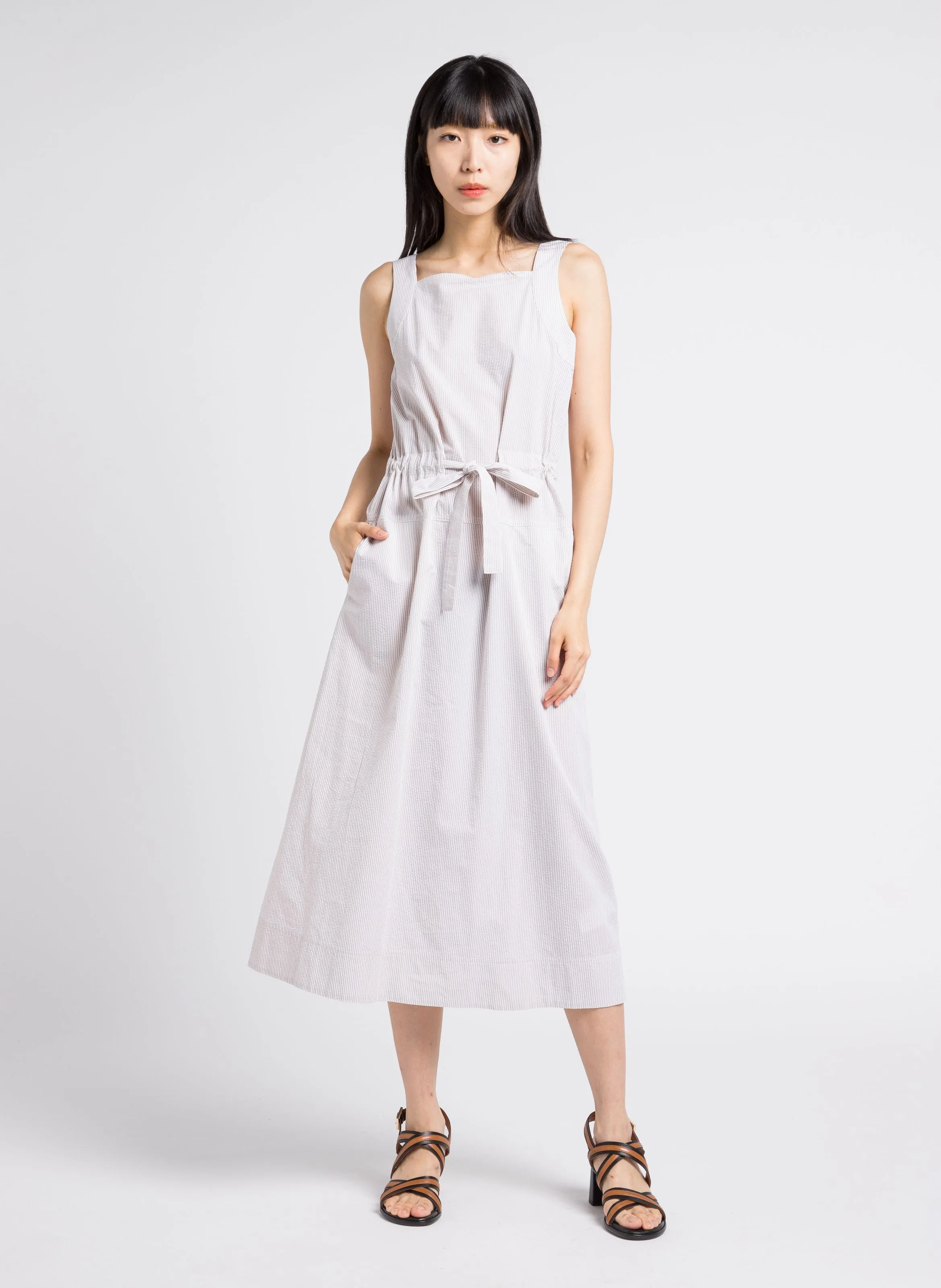 PANFILO  VESTIDO LARGO HOLGADO DE ALGODóN CON CUELLO CUADRADO EN BEIGE