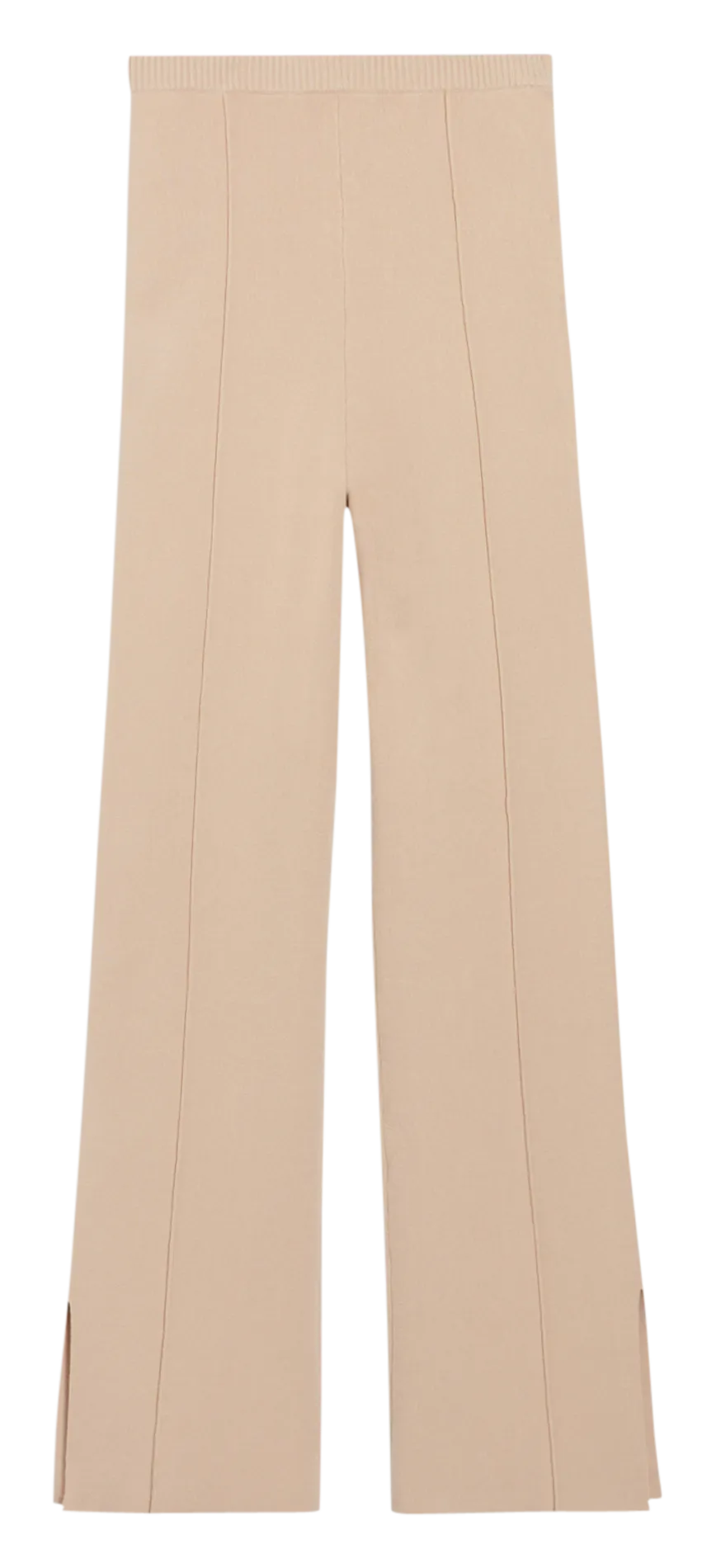 Pantalón recto de mezcla de algodón con pespuntes en beige
