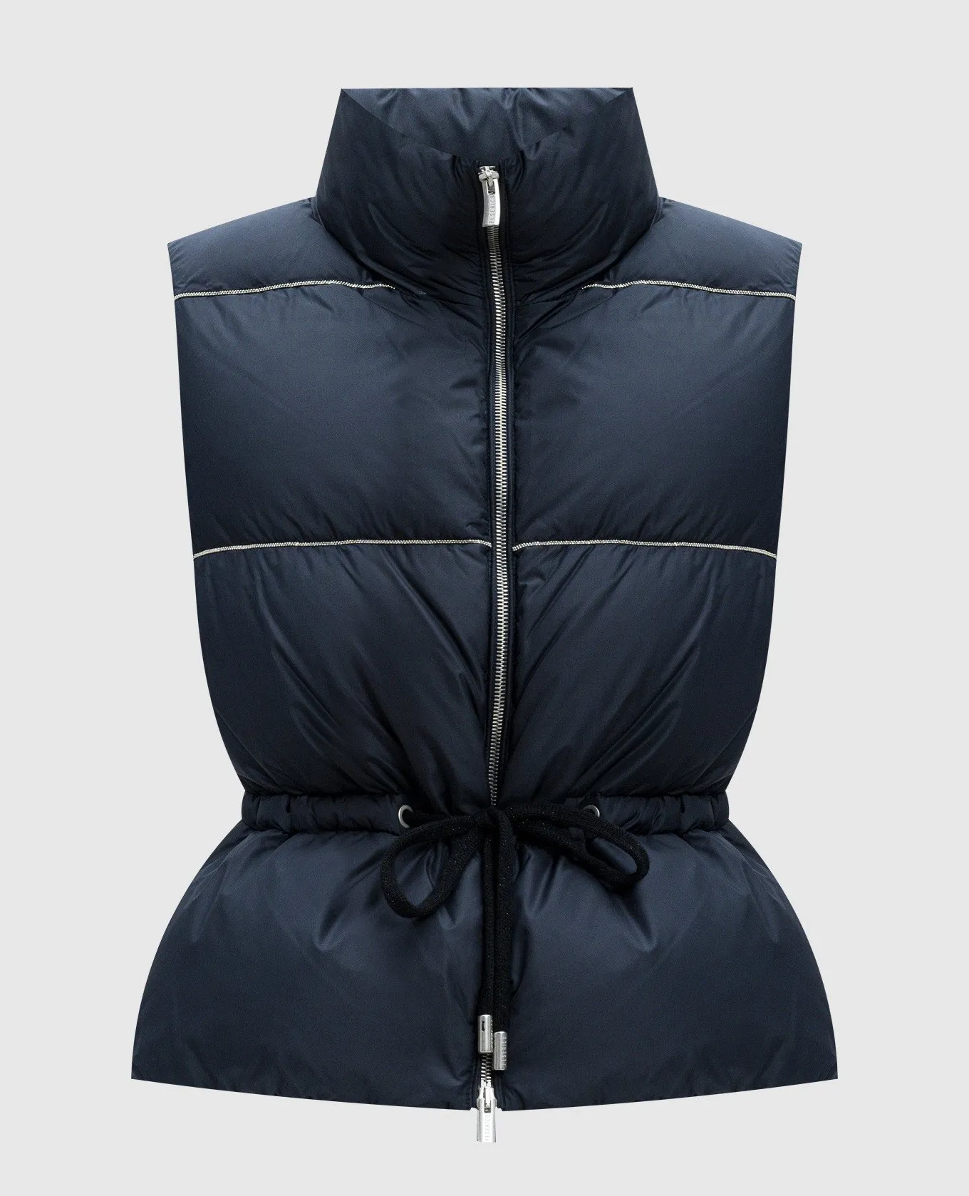 Peserico Blue quilted down vest with monil chain