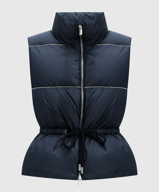 Peserico Blue quilted down vest with monil chain