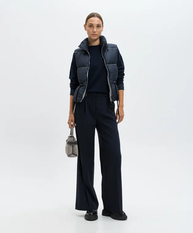 Peserico Blue quilted down vest with monil chain