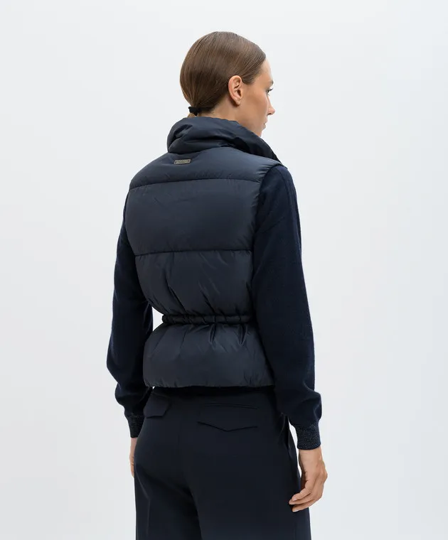 Peserico Blue quilted down vest with monil chain