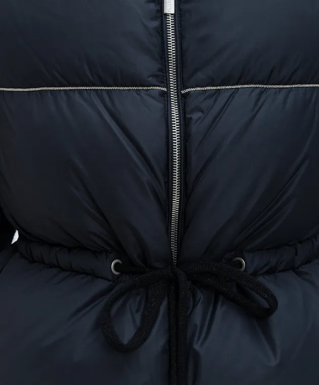 Peserico Blue quilted down vest with monil chain
