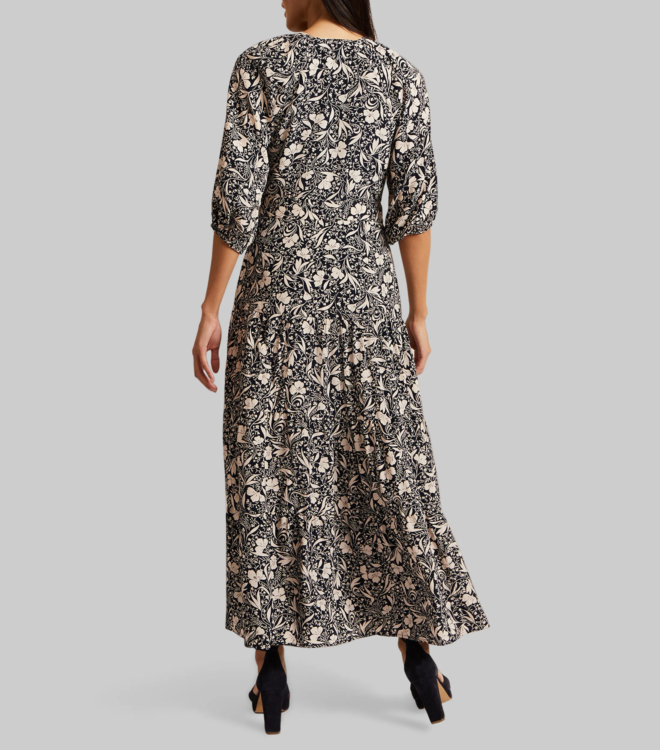 Phase Eight Vestido largo con flores de manga 3,4 Mujer