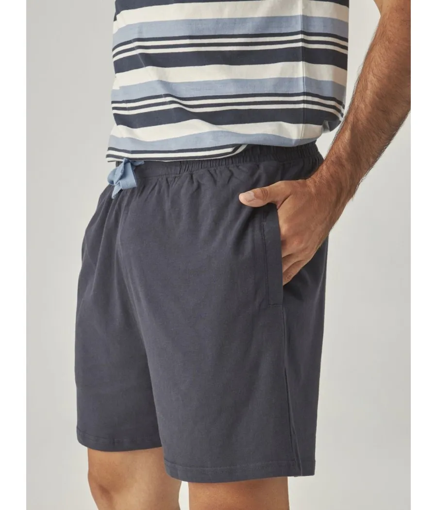 Pijama corto verano hombre J&J Brothers gris rayas bolsillos algodón