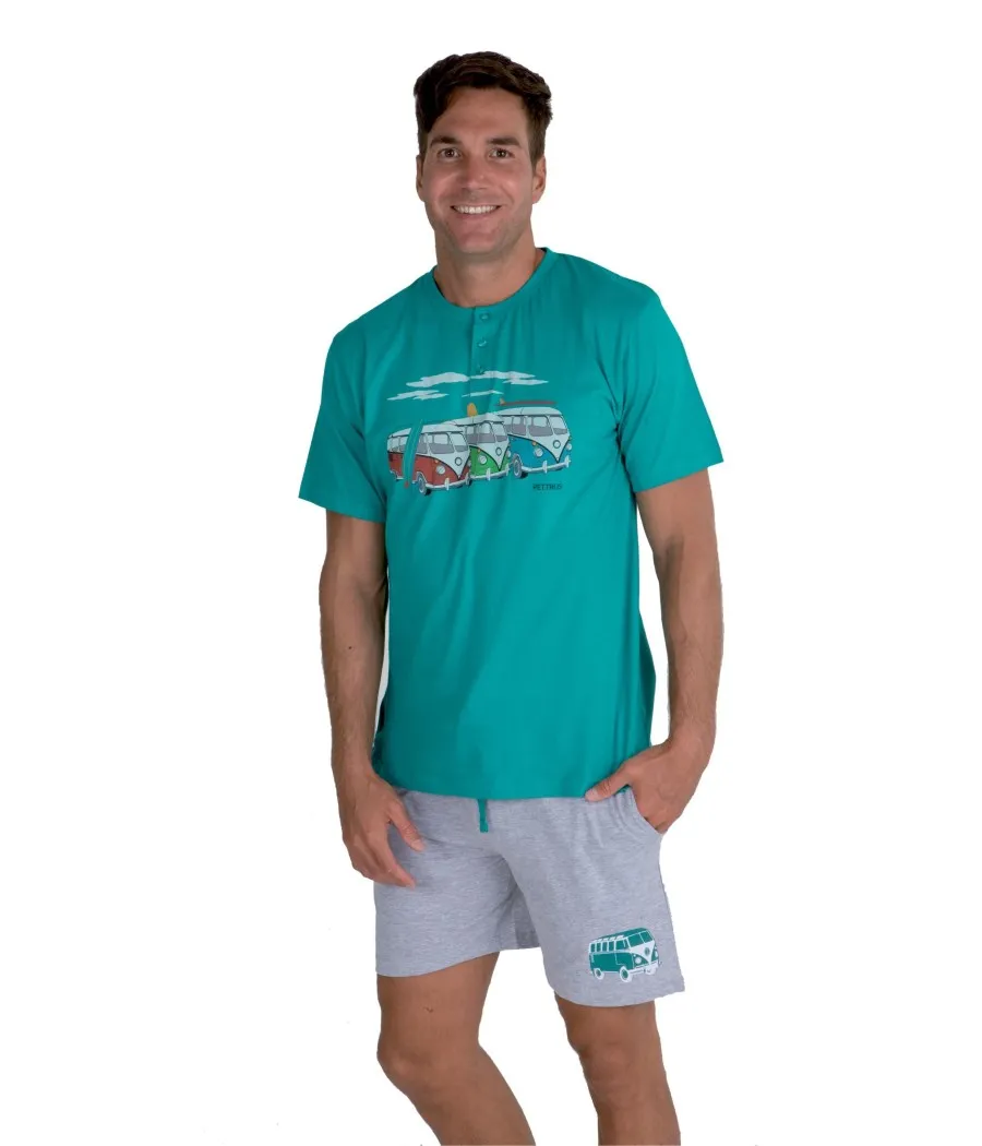 Pijama corto verano hombre Pettrus verde algodón