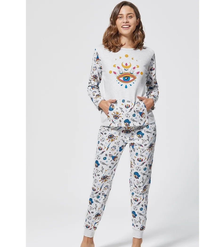 Pijama mujer Muidemi esotérico gris algodón