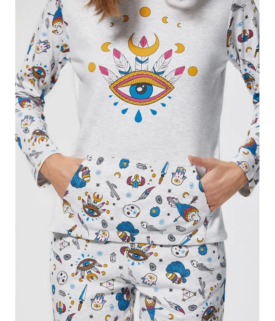 Pijama mujer Muidemi esotérico gris algodón